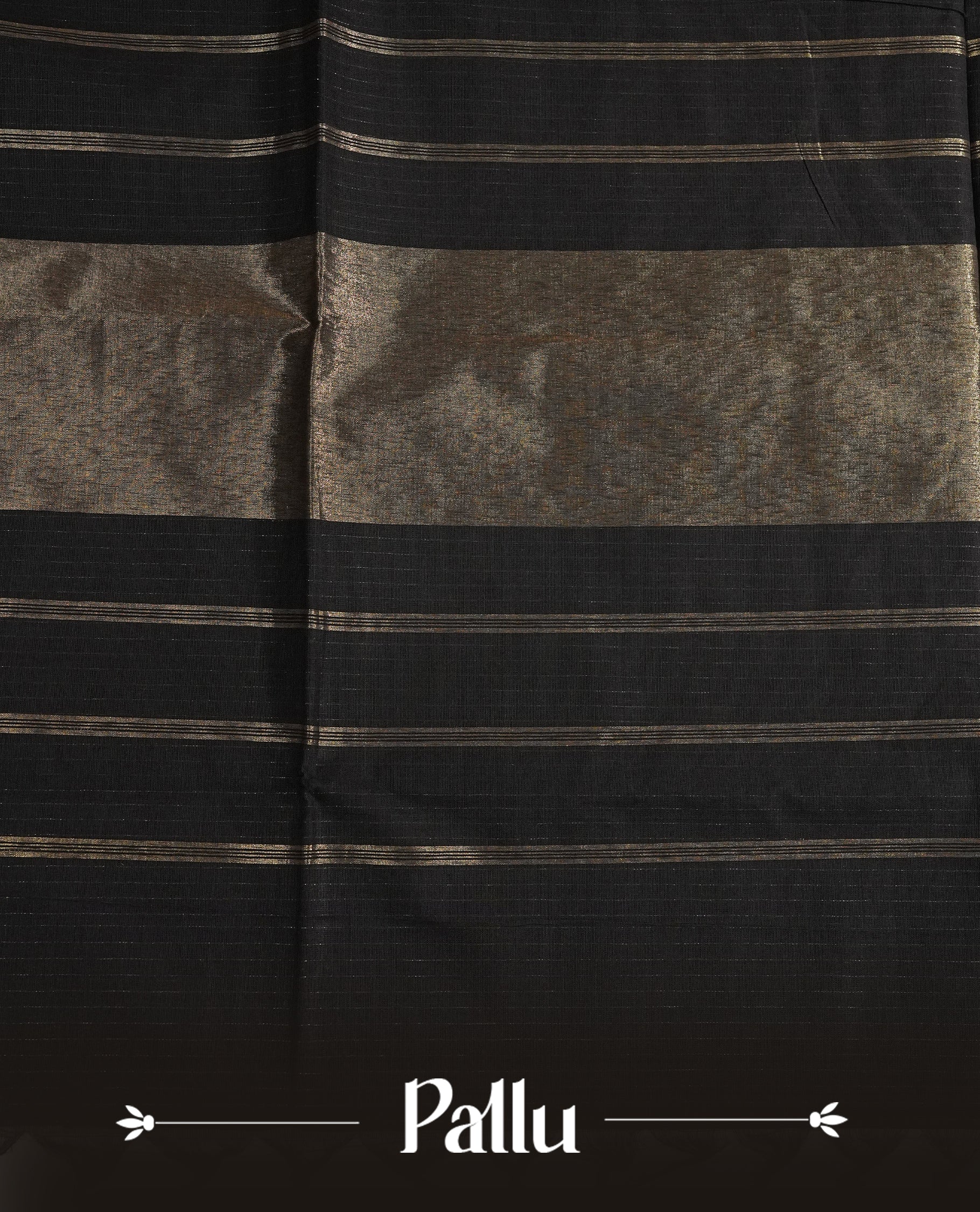Black colour chettinad cotton saree Featuring Gold zari Strips on body, complemented by contrast Maroon colour with zari border, comes with matching blouse piece.