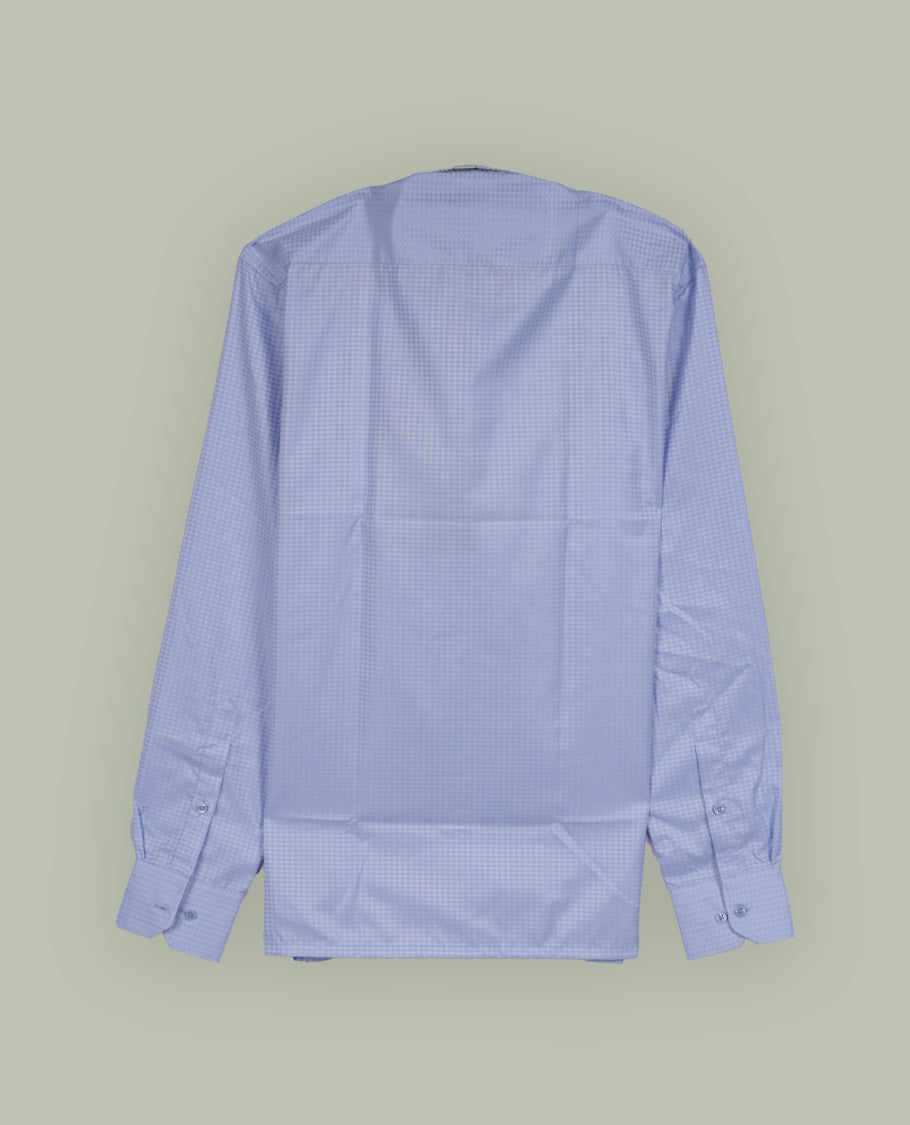 Soft blue colour full sleeve shirt featuring an all over abstract geometric print for a modern, stylish appeal, Designed with a classic collar and button down front, perfect for smart casual outings.