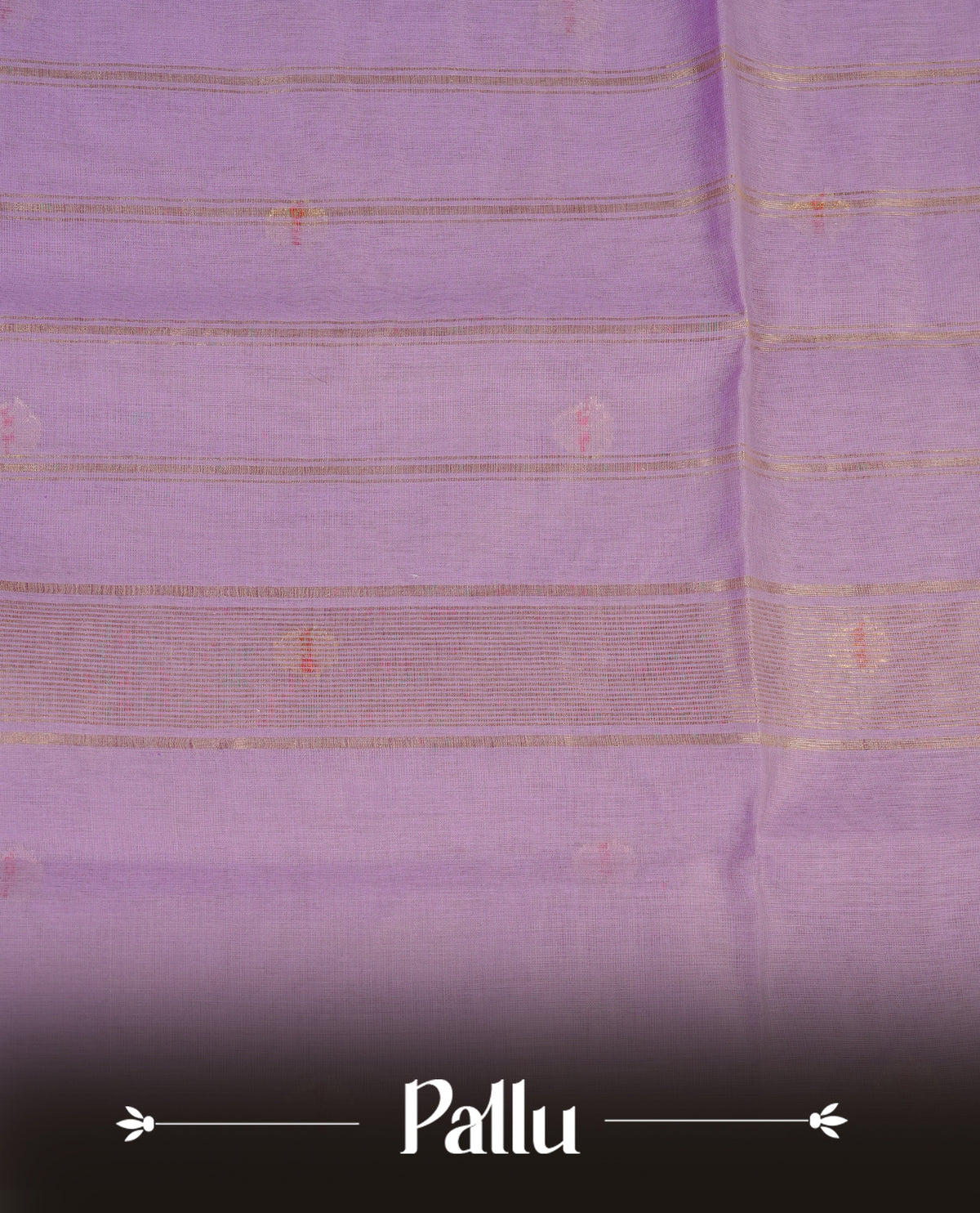Lavender colour Maheshwari cotton saree, gold zari floral motifs on body, complement light pink colour gold zari border comes with matching blouse.