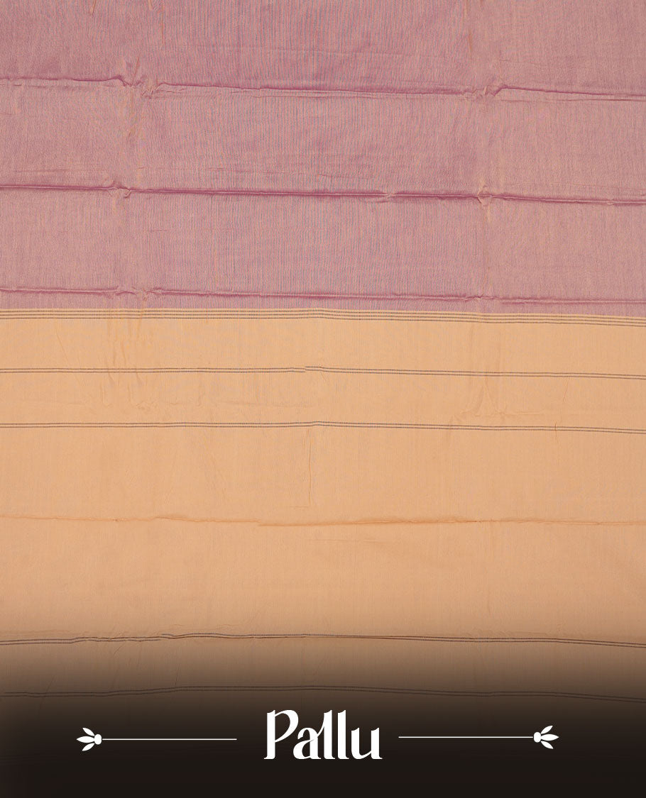 Beige & violet double shade colour Narayanapattu cotton saree featuring a self coloured body, contrast black colour zari border and pallu, pairing a matching blouse piece.