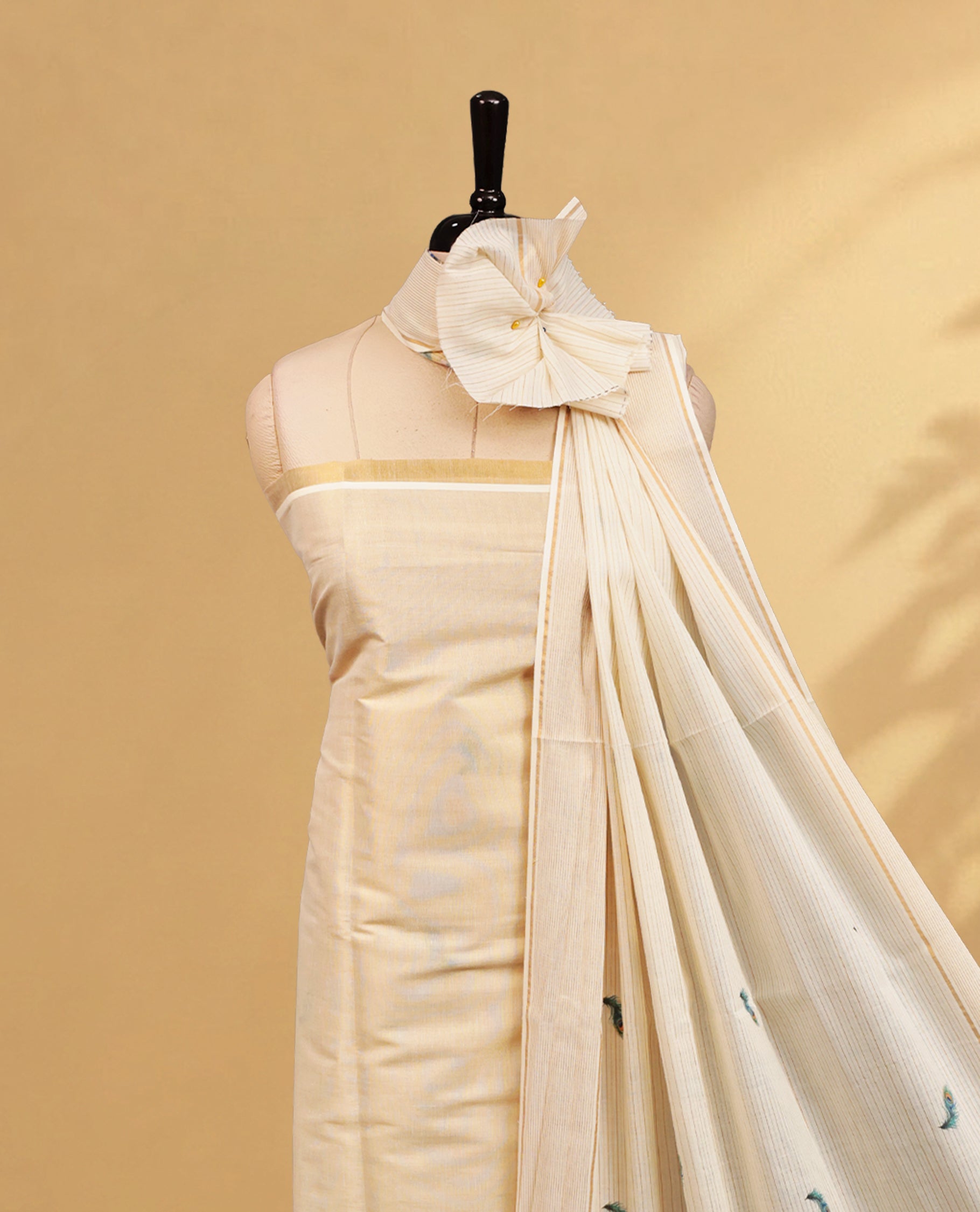 Cream Colour Tissue Salwar Material Featuring Elephant Print on body, paired with matching Bottom & Elegant Dupatta.