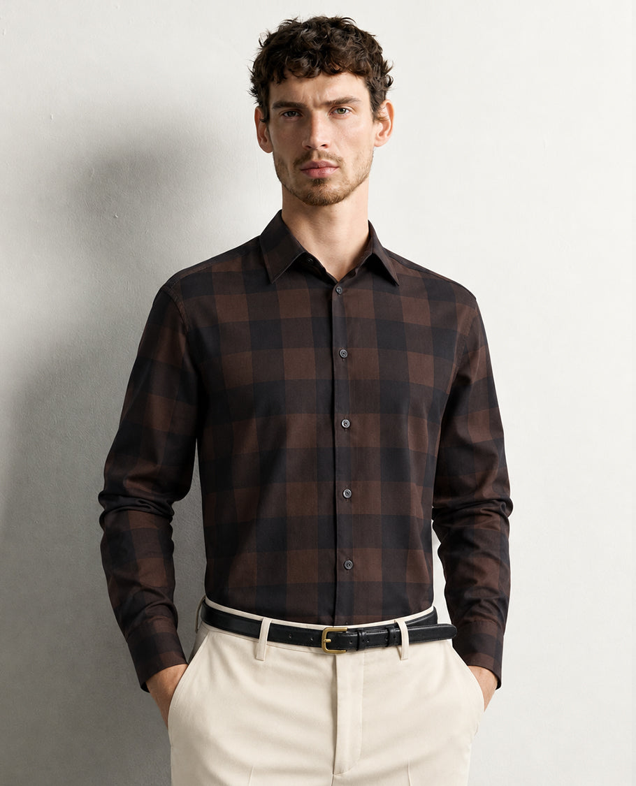 Black & Brown colour shirt with Check pattern on body, Full sleeve.