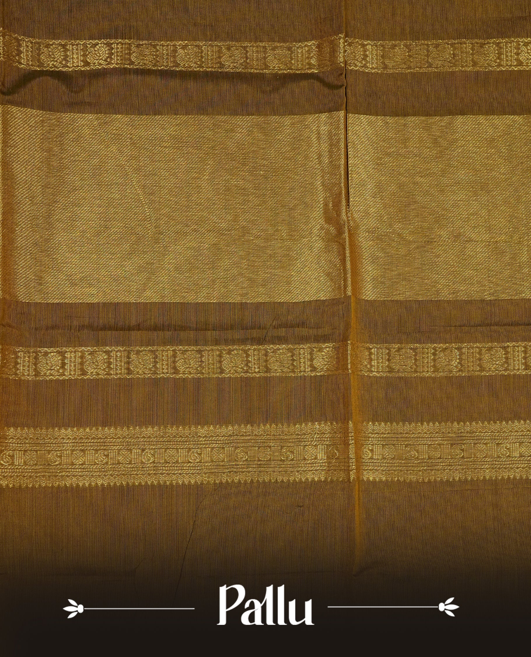 Olive colour chettinad cotton saree featuring Elegant plain body, complemented by contrast Chocolate & green colour with gold zari border, comes with matching blouse piece.