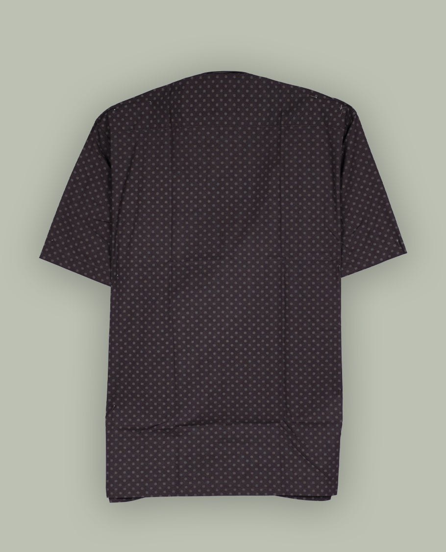 Brown colour printed short sleeve shirt with a classic spread collar, Made from soft, breathable fabric, it blends comfort and style perfectly.