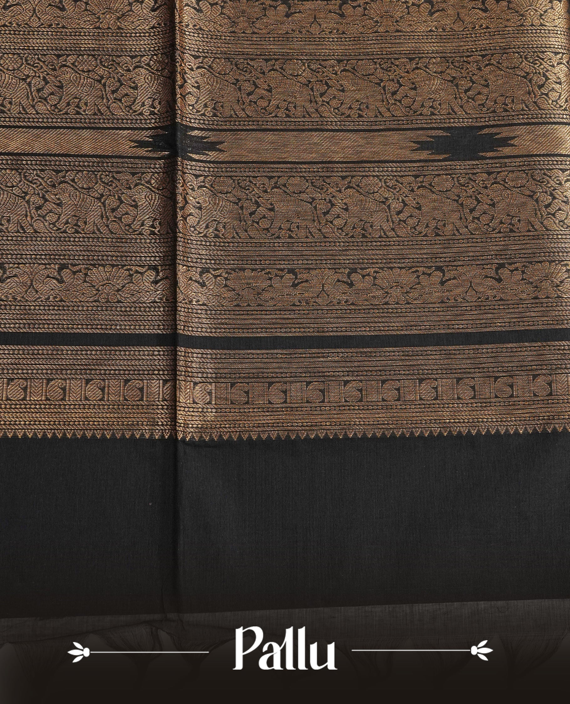 Black colour chettinad cotton saree Featuring Gold zari Strips on body, complemented by contrast Maroon colour with zari border, comes with matching blouse piece.