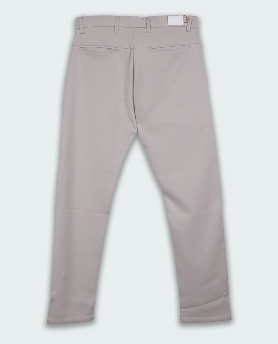 Beige colour LYCRA formal pants designed with a slim fit, belt loops, and sleek back welt pockets.