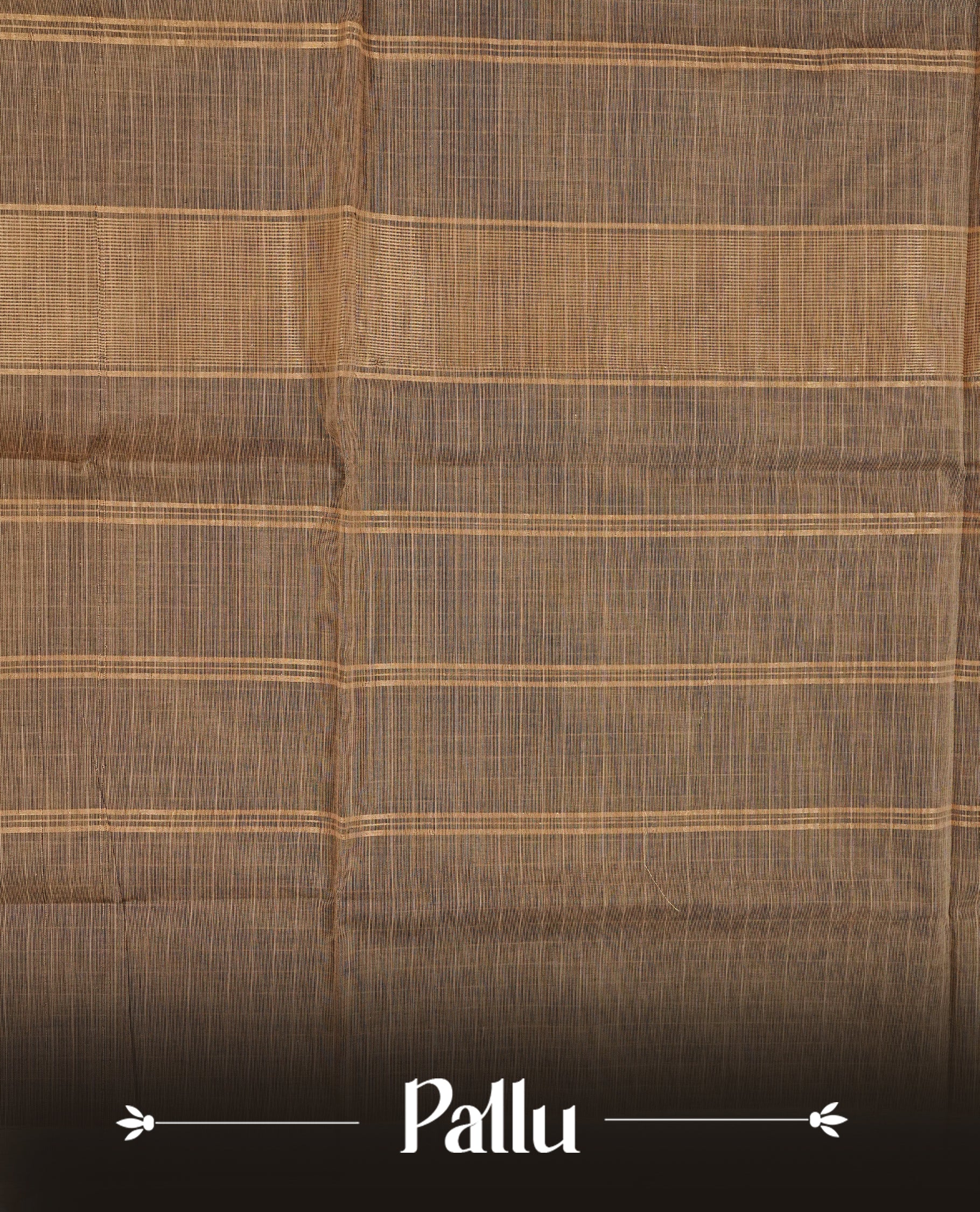 Beige colour chettinad cotton saree featuring Strip pattern on body, gold zari on Contrast Black colour border, comes with matching blouse piece.