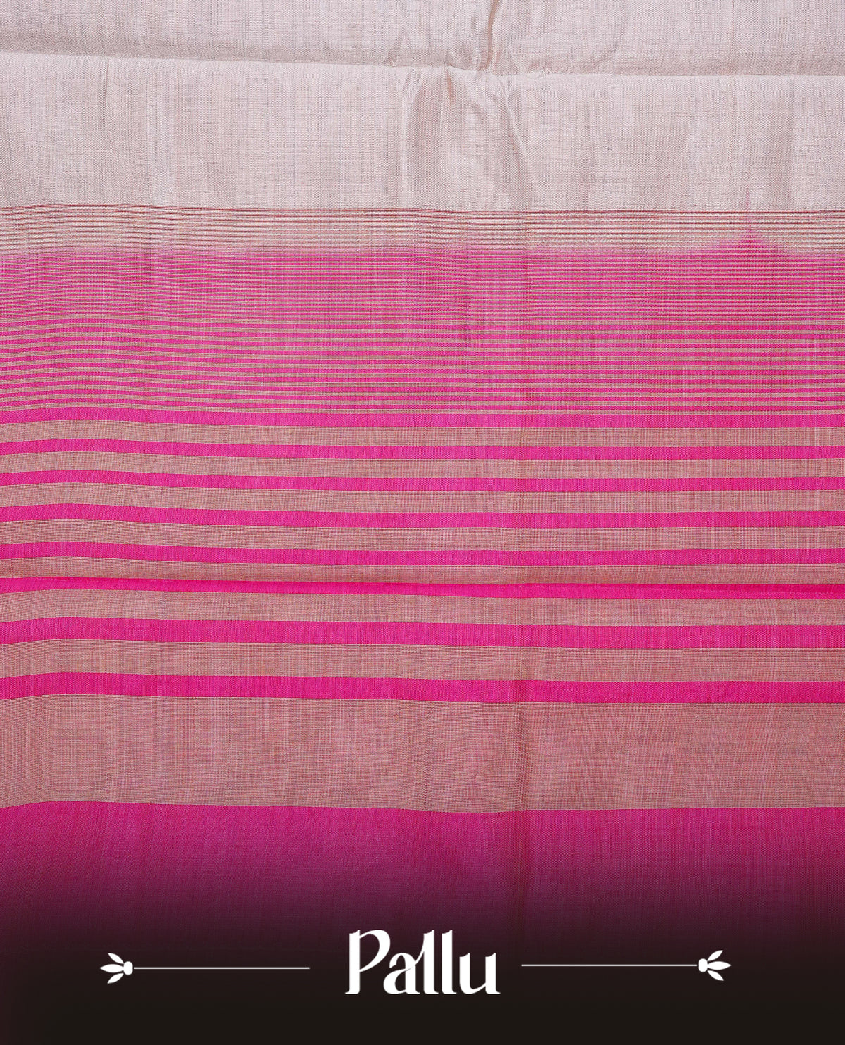 Light gold tussar saree featuring Elegant plain body, complemented by contrast Magenta colour with Gold zari Floral kodi with Peacock Pattern border, comes with matching blouse piece.