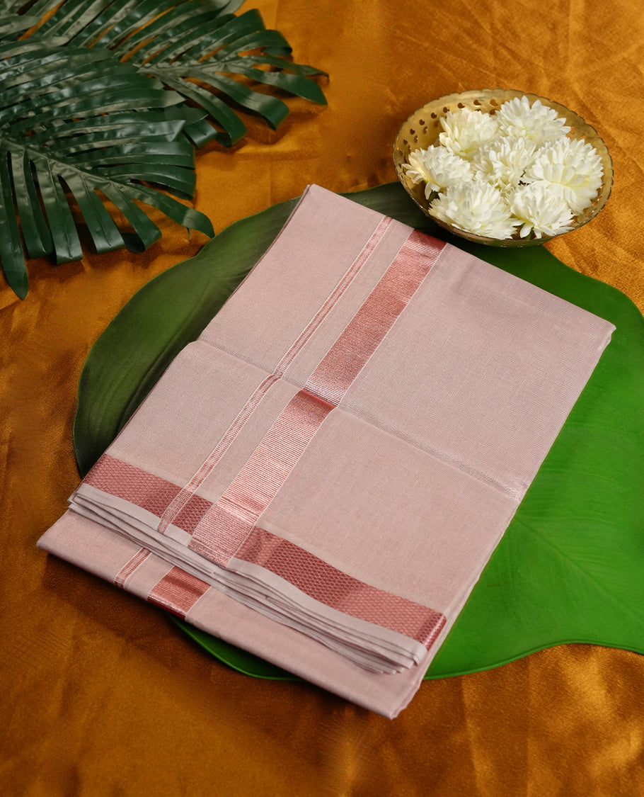 Light copper Colour MINISTER WHITE Pure Cotton double Dhoti with copper Colour Border for Men