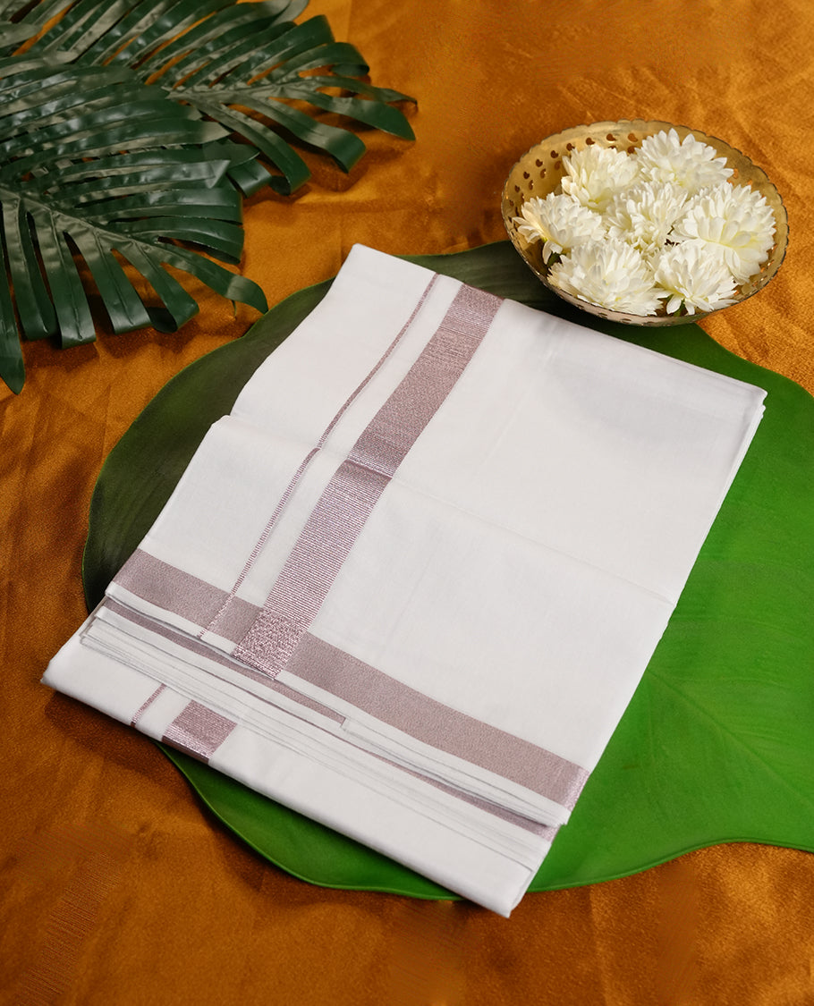 White Colour MCR Pure Cotton double Dhoti with Pink Colour Border for Men