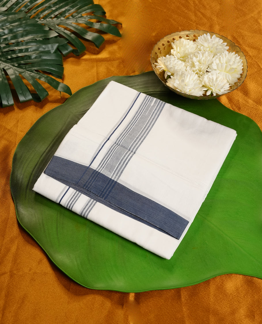 White Colour Pure Cotton double Dhoti with Black Colour design Border for Men