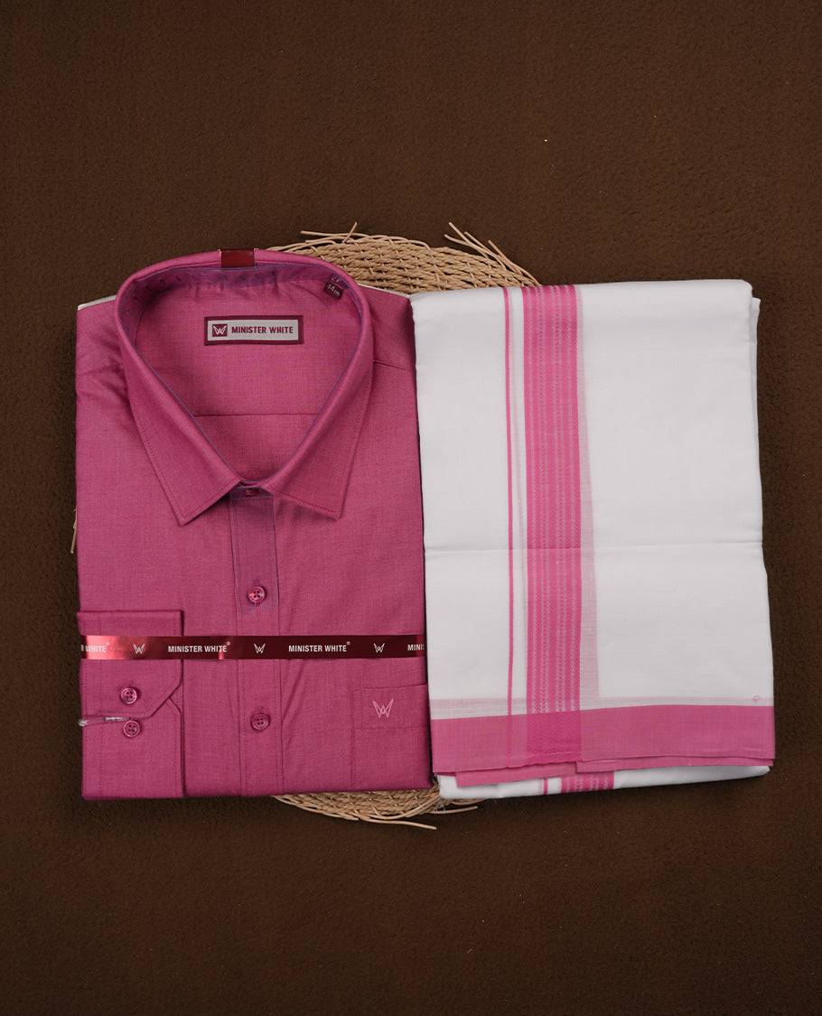 Rouge Colour MINISTER WHITE shirt paired with a matching dhoti, finished with a rouge colour border.