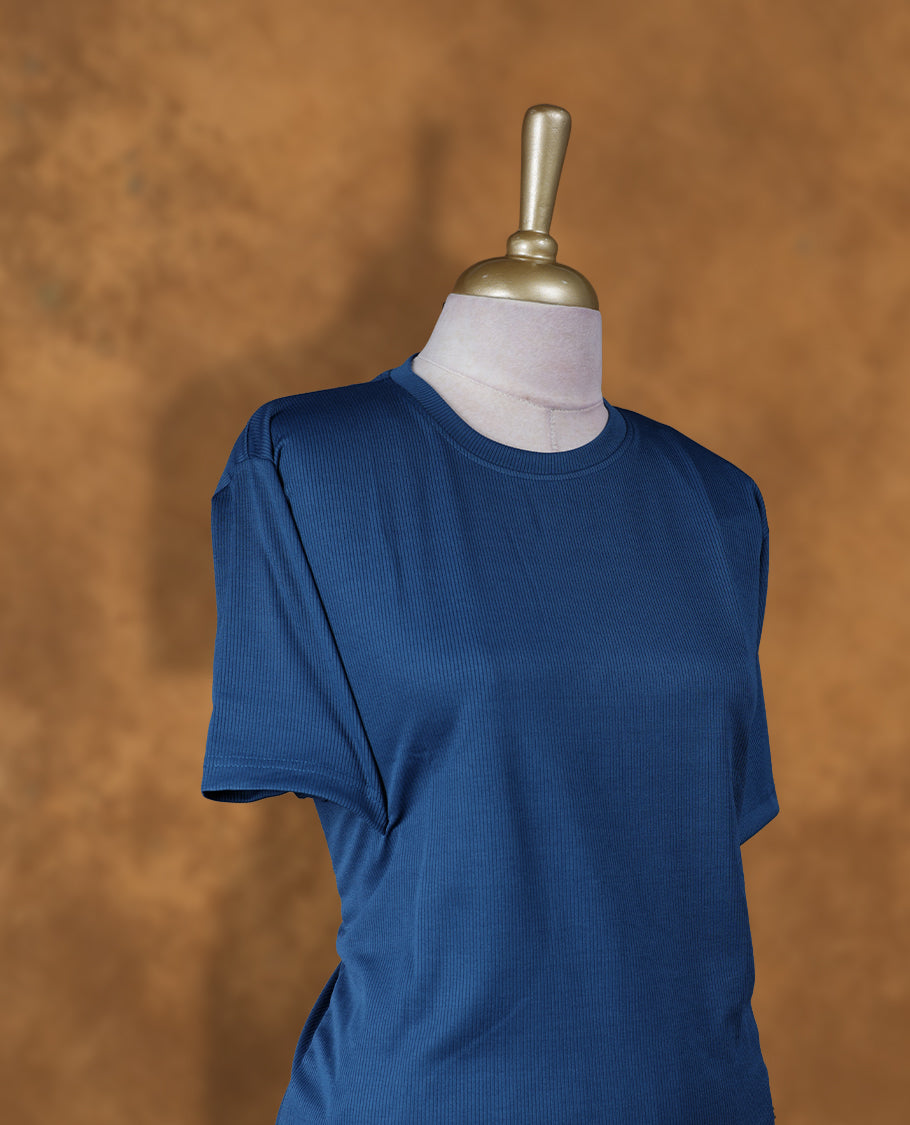 Dark blue colour coord set with styled with a round neckline & sleeve, with matching bottom .