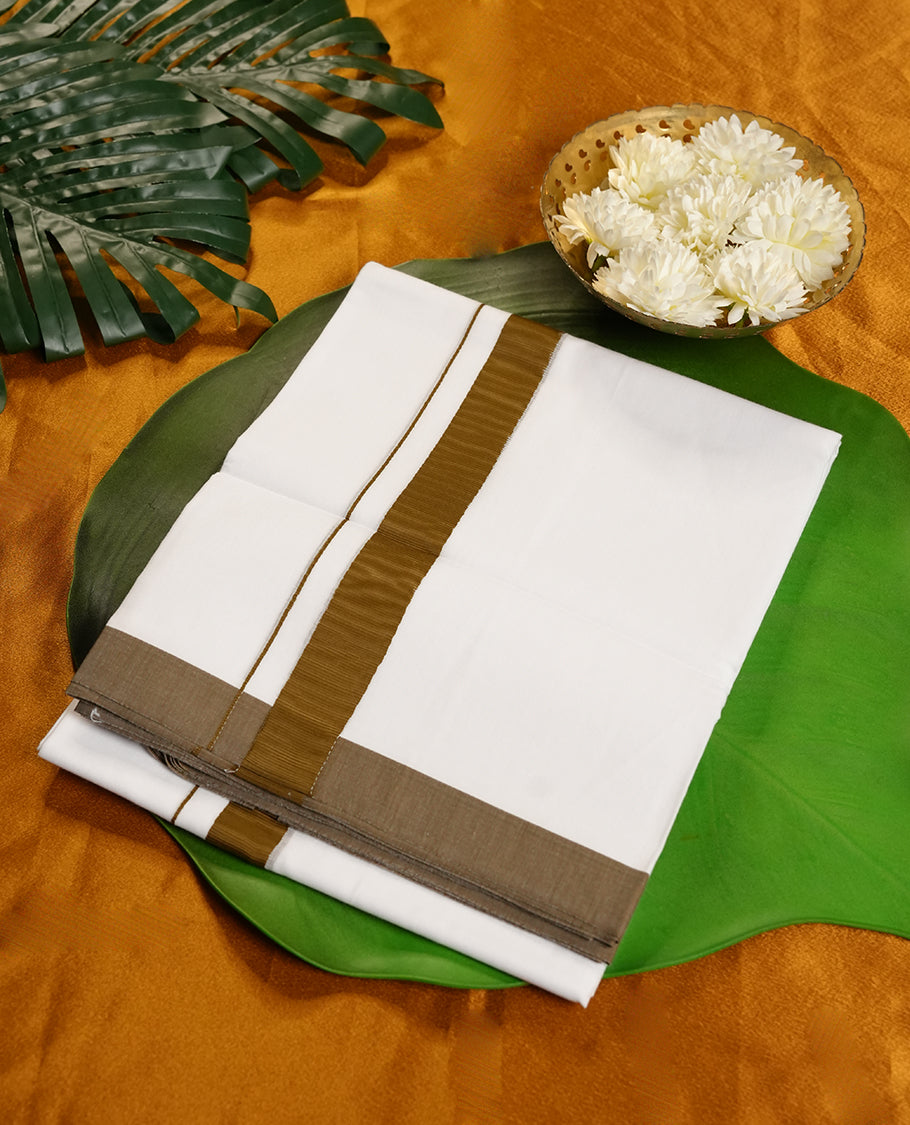 White Colour RAMRAJ Pure Cotton double Dhoti with Khaki Colour Border for Men