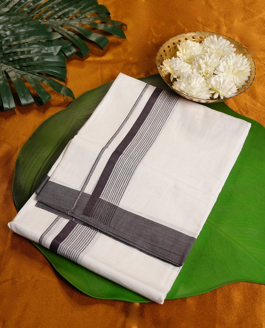 White Colour Pure Cotton double Dhoti with Black Colour Border for Men