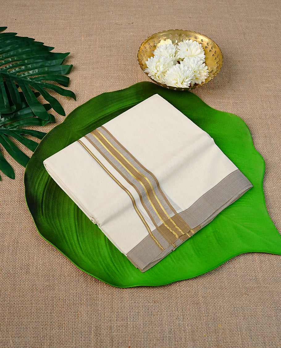 Cream Colour Cotton Double Dhoti Finished With A Classic Gold Kara