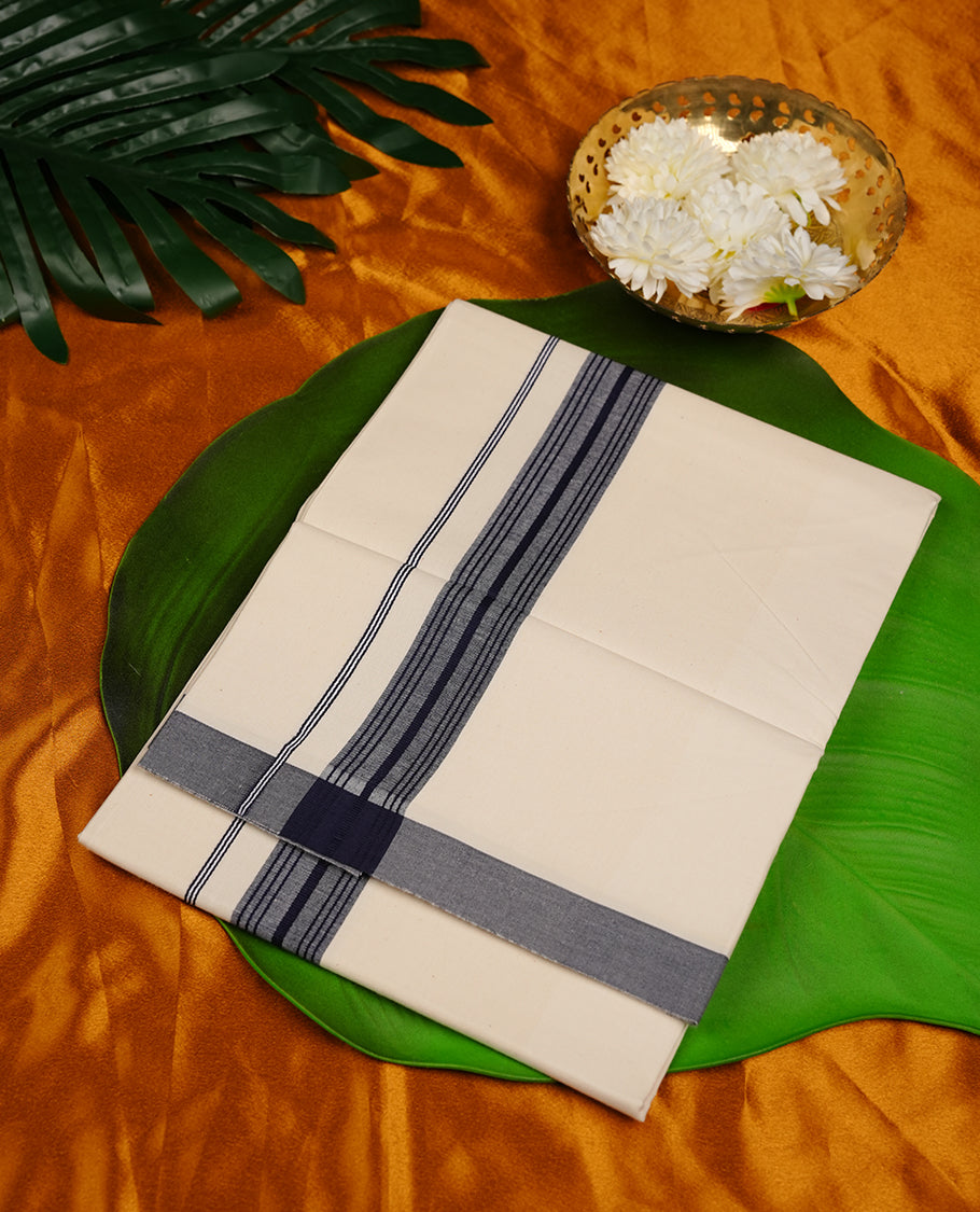 Cream colour MCR cotton single dhoti fearturing black colour border