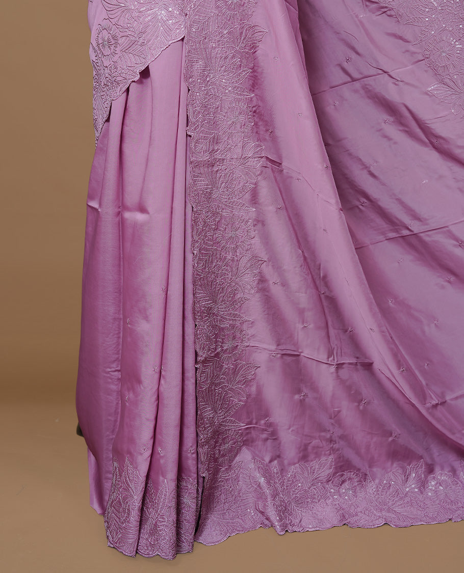 Pastel Purple colour Designer saree featuring Elegant Thread & sequins on body, complemented self colour thread & Sequins scalp border, paired with matching blouse piece.