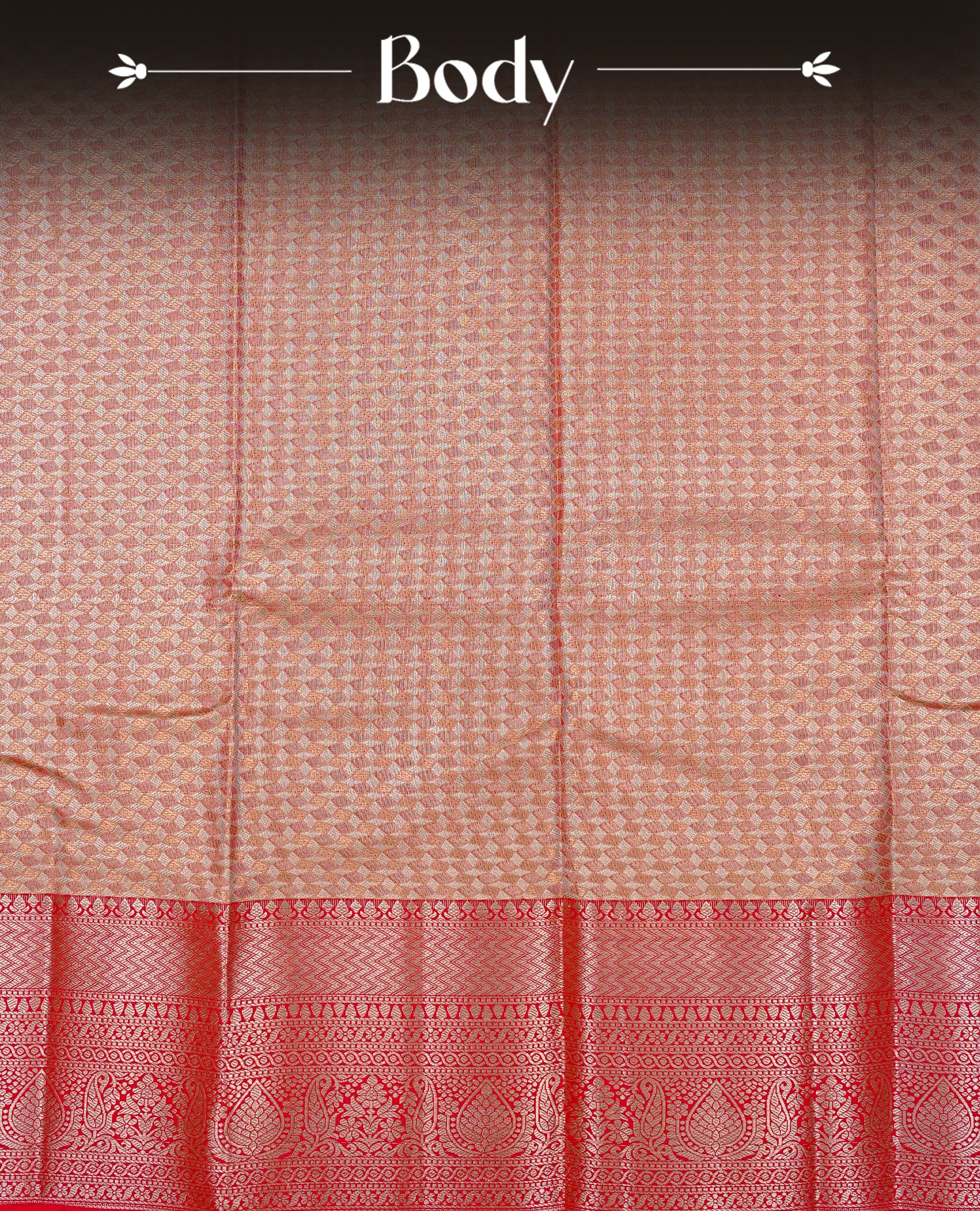 Light Orange & gold colour Double shade Semi tissue silk saree featuring self color Geometric pattern on body, Contrast Orange colour with traditional border, paired with matching.