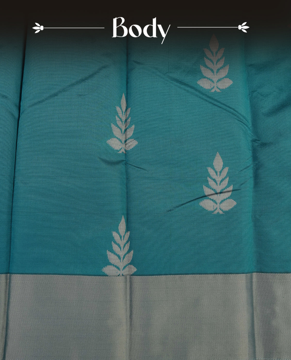 Teal blue colour silk cotton saree featuring ash blue colour thread motifs on body thread detiled contrast borders & pallu,comes with matching blouse piece