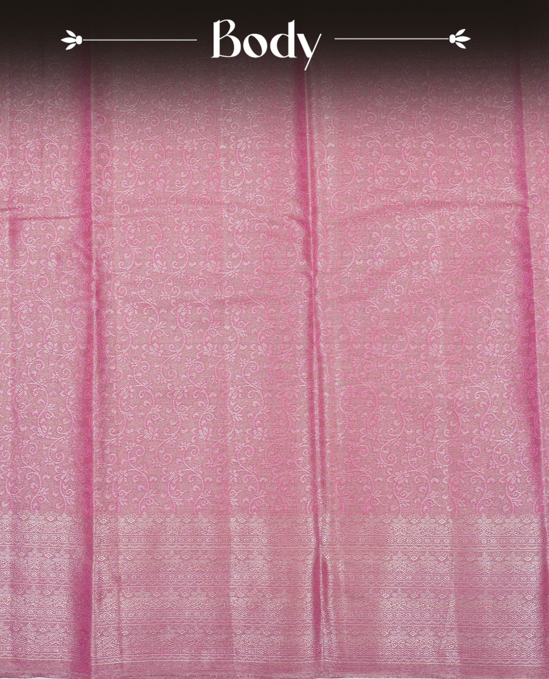 Pink & Silver colour Double shade Semi tissue silk saree featuring Silver kodi pattern on body, self colour with traditional border, paired with matching.