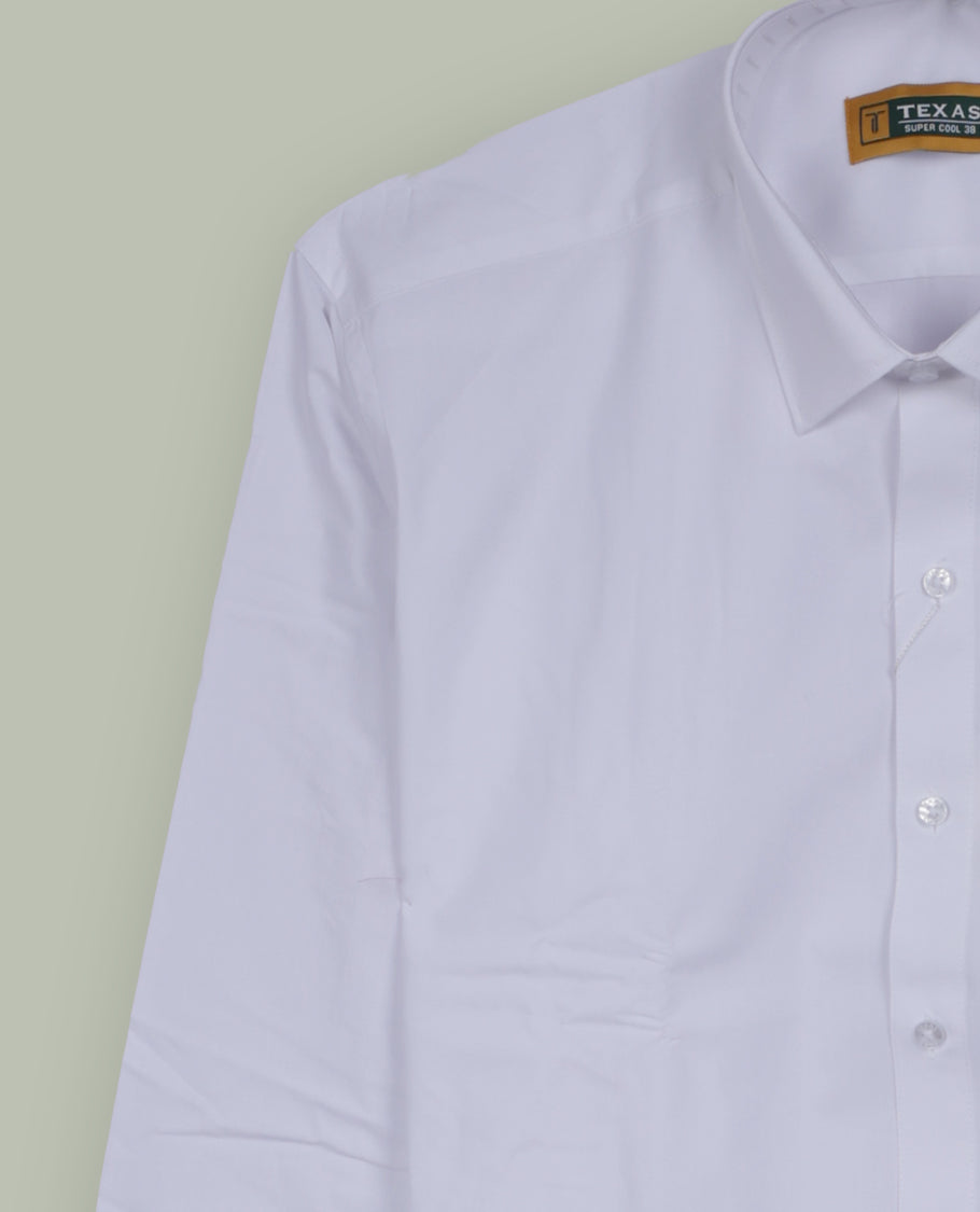 White colour shirt with a plain body, featuring a classic spread collar, chest pocket and full sleeves & Made from premium quality fabric for softness and breathability.