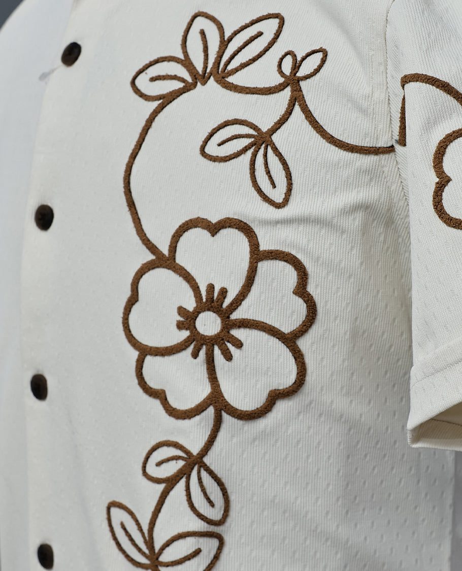 Cream colour shirt with Floral patterned body, Full sleeve.