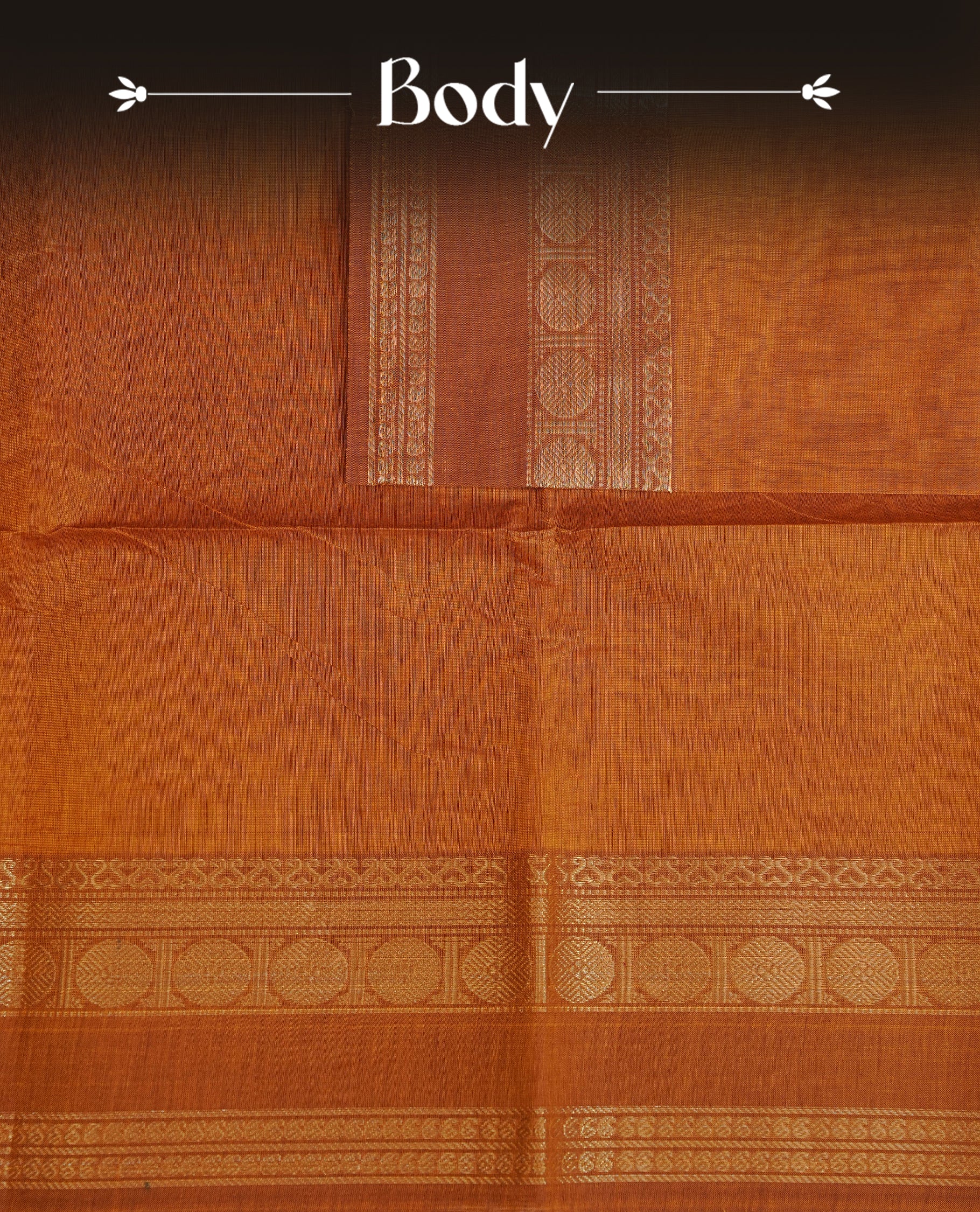 Brown colour chettinad cotton saree featuring Elegant plain body,Self colour with Gold zari border, comes with matching blouse piece.