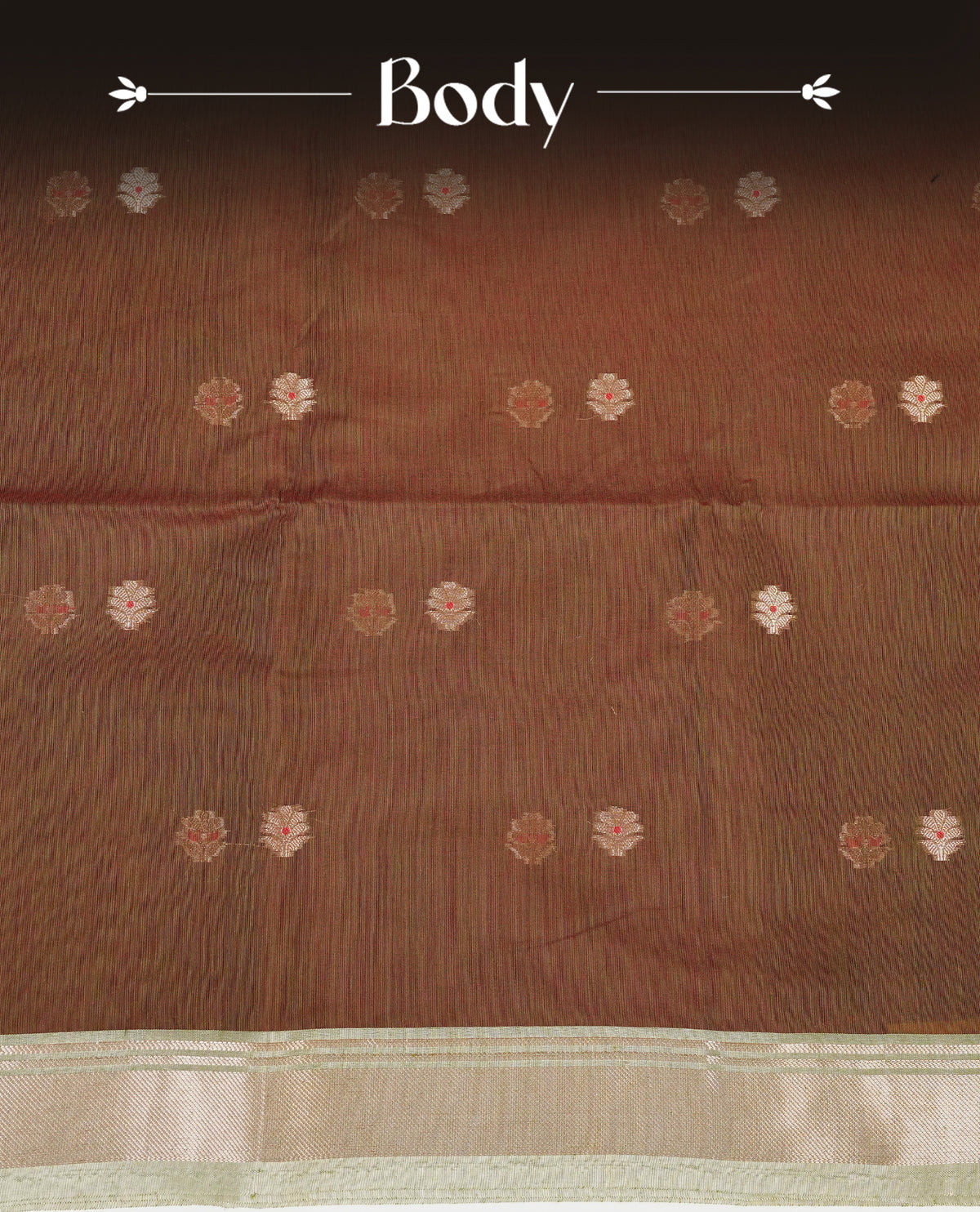 Red & Green double shade colour Maheshwari cotton saree, gold zari floral motifs on body, complement sea green colour gold zari border comes with matching blouse.
