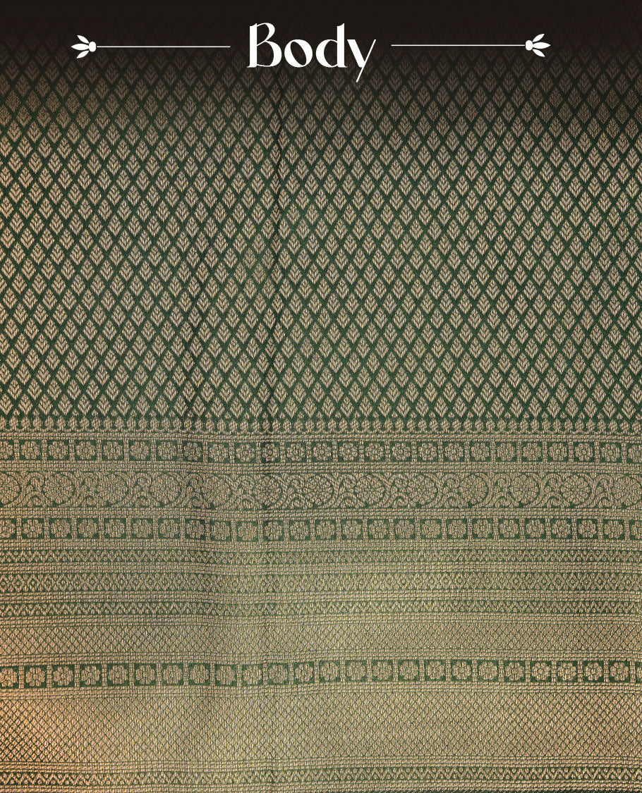 Emerald Green semi soft silk brocade saree with fine geometric woven body and a rich traditional border, finished with a matching blouse.