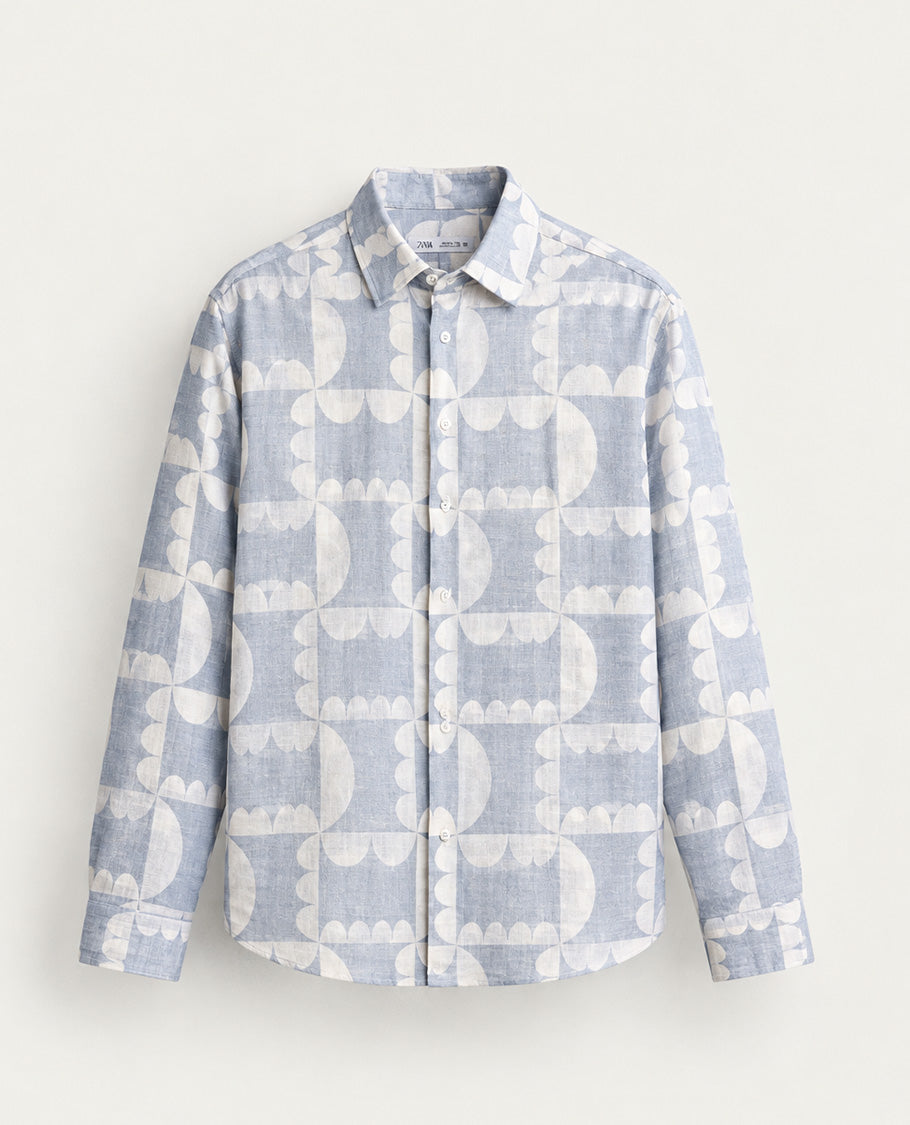 Cream & Light blue colour shirt Geometric pattern body, Full sleeve.