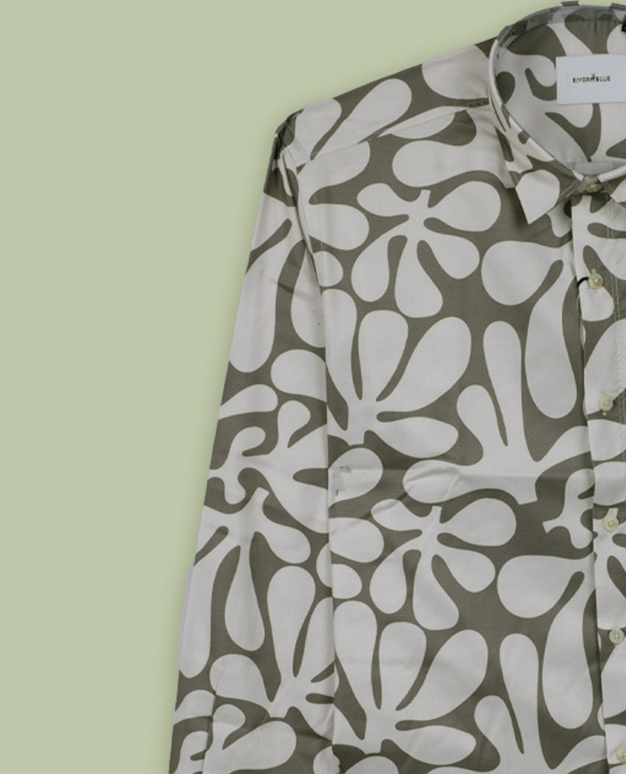 Taupe colour shirt featuring a subtle self print design, Designed with a classic collar and full sleeves, it blends effortless style with everyday comfort.