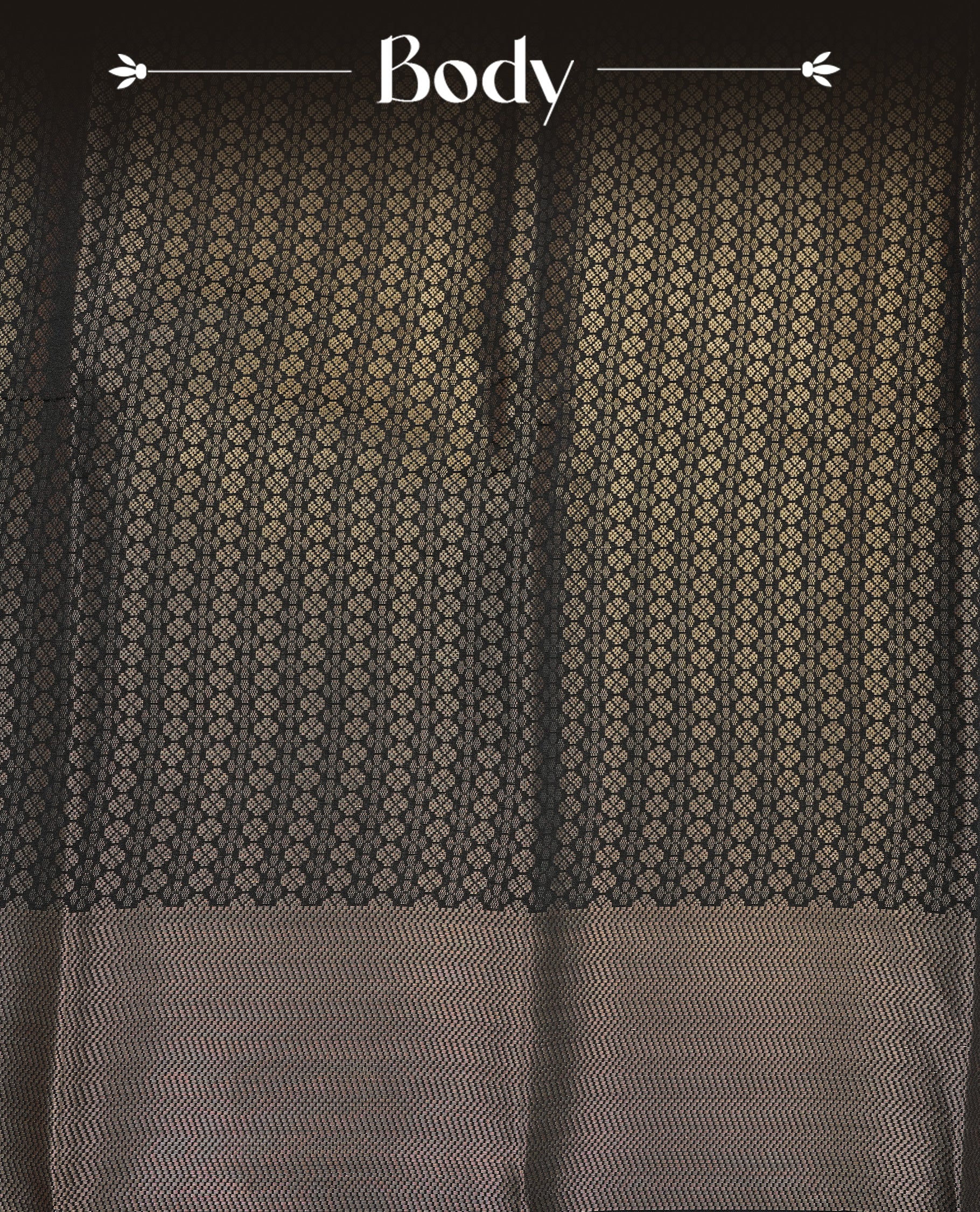 Black Colour Semi Wedding Silk Saree Featuring Gold Zari Floral Stripes On Body, Adored With Self colour With Traditional Border, Paired With Matching Blouse Piece.