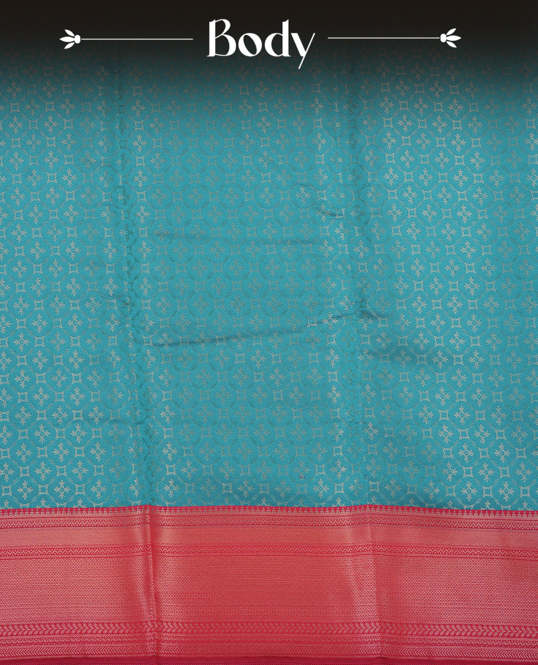 Sea Green Colour Semi wedding silk saree Featuring Gold Zari Pattern across Body, Complemented by Contrast Red Colour With traditional Border, paired with matching blouse Piece.