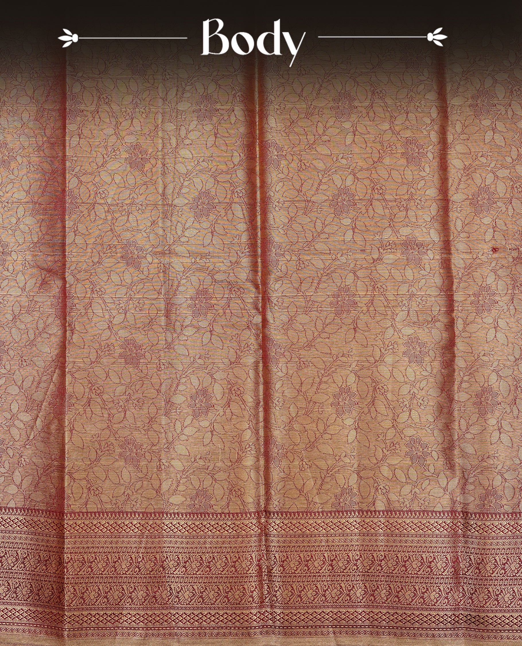 Gold & brown colour Double shade Semi tissue silk saree featuring Gold Floral kodi pattern on body, self colour with traditional border, paired with matching.