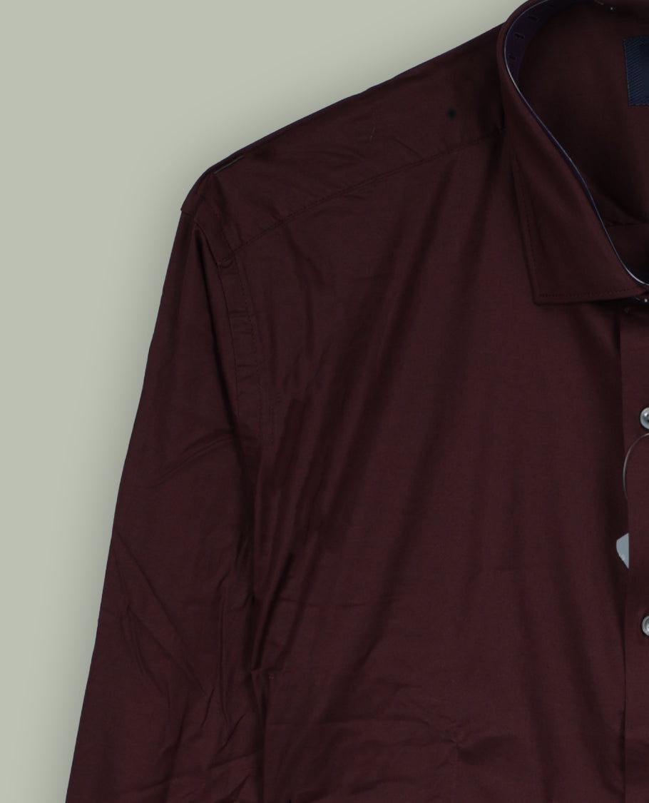 Deep wine colour full sleeve shirt made from soft, breathable fabric, Features a classic collar, button down front, and single chest pocket.