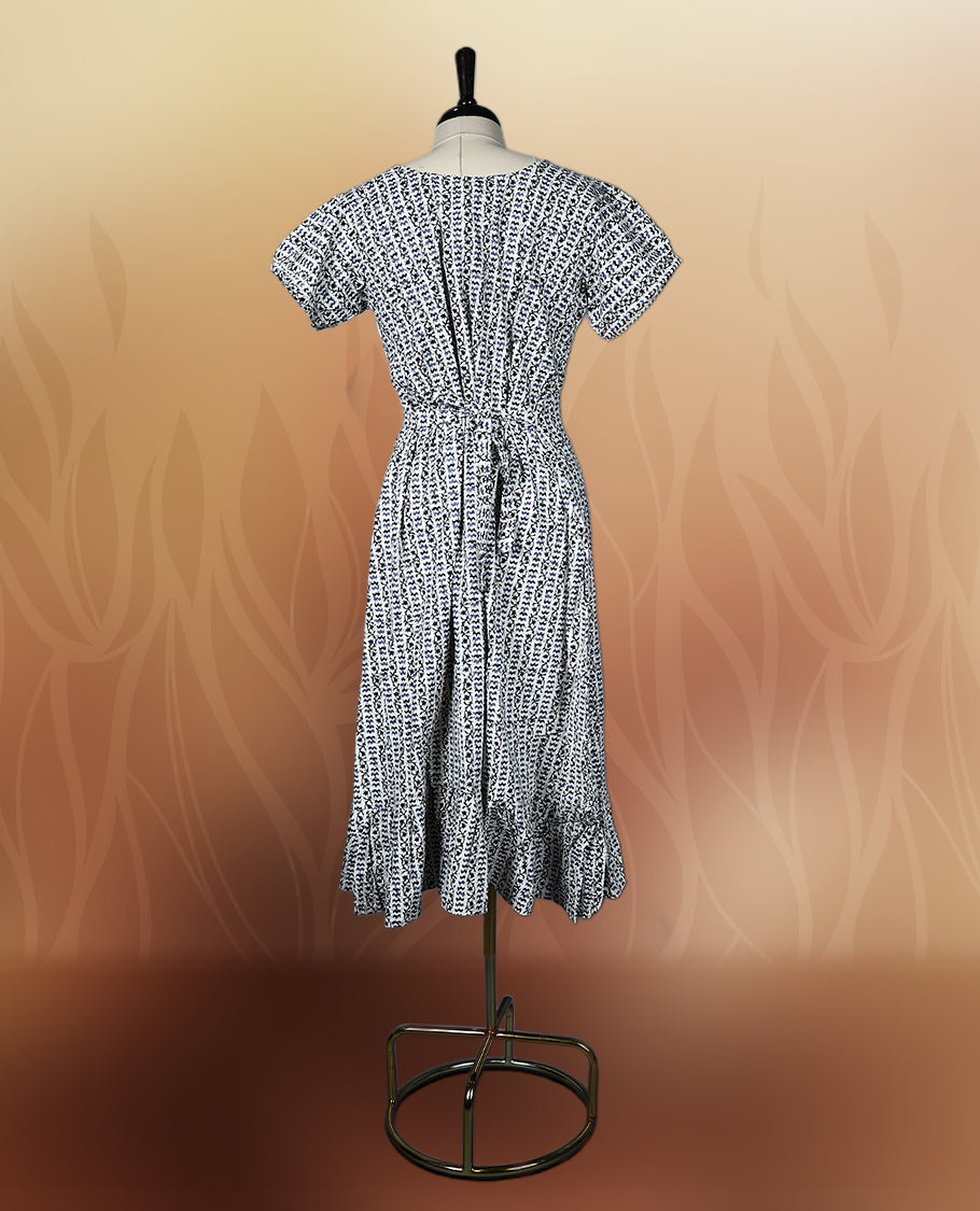 Off white, blue & black colour paisley print night wear with a flattering V neckline & Designed for comfort & style, A perfect pick for casual days, summer outings, or light festive wear.