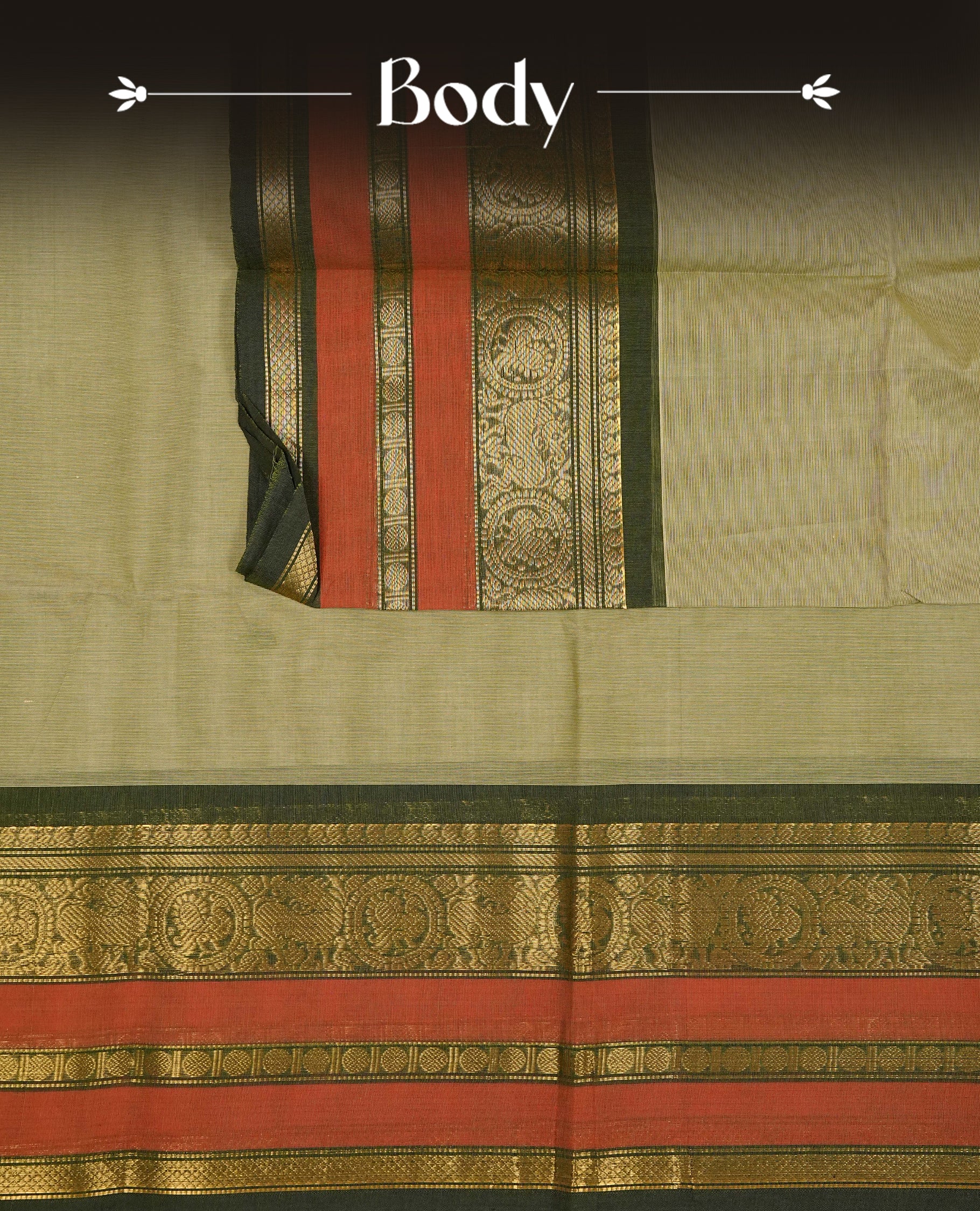 Light green colour Chettinad Cotton Saree Featuring Plain Body ,Complemented By Contrast dark green Colour Border, Paired With Matching Blouse Piece