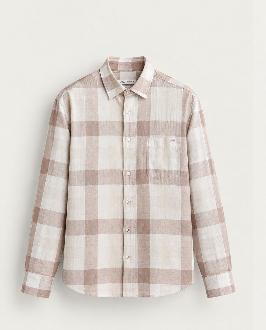 Off white colour shirt with Check pattern on body, Full sleeve.