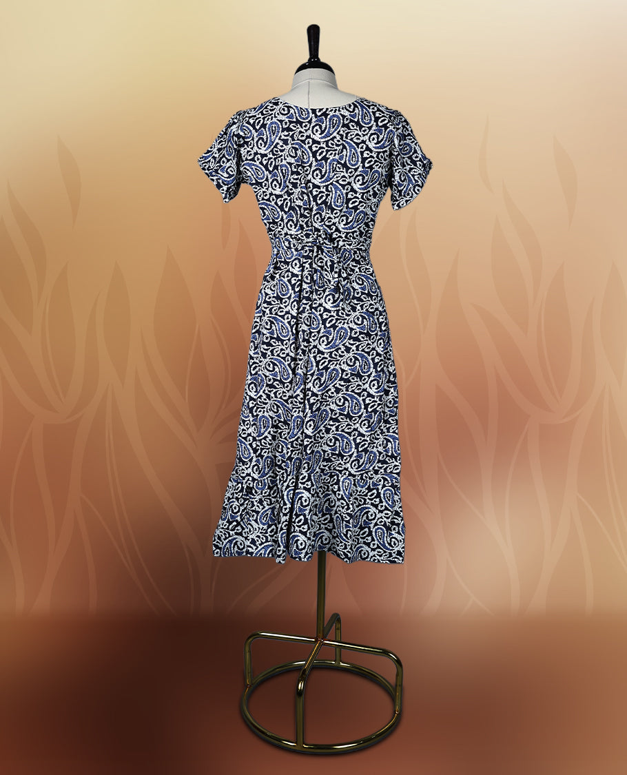 Black, blue & off white colour paisley print nightwear with a flattering V neckline & Designed for comfort & style, A perfect pick for casual days, summer outings, or light festive wear.