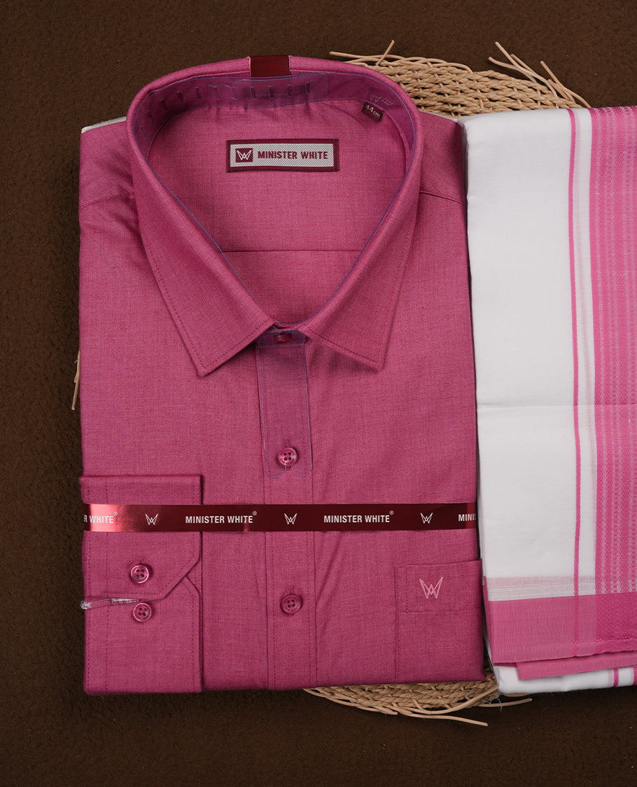 Rouge Colour MINISTER WHITE shirt paired with a matching dhoti, finished with a rouge colour border.