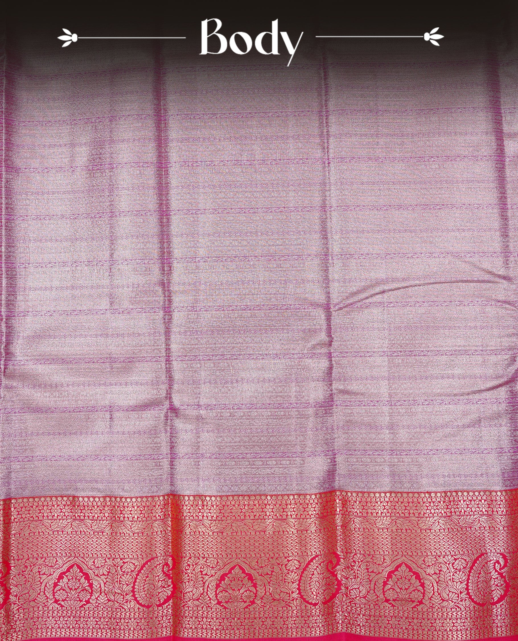 Pink & Silver colour Double shade Semi tissue silk saree featuring self color Stripes on body, Contrast Magenta colour with traditional border, paired with matching.