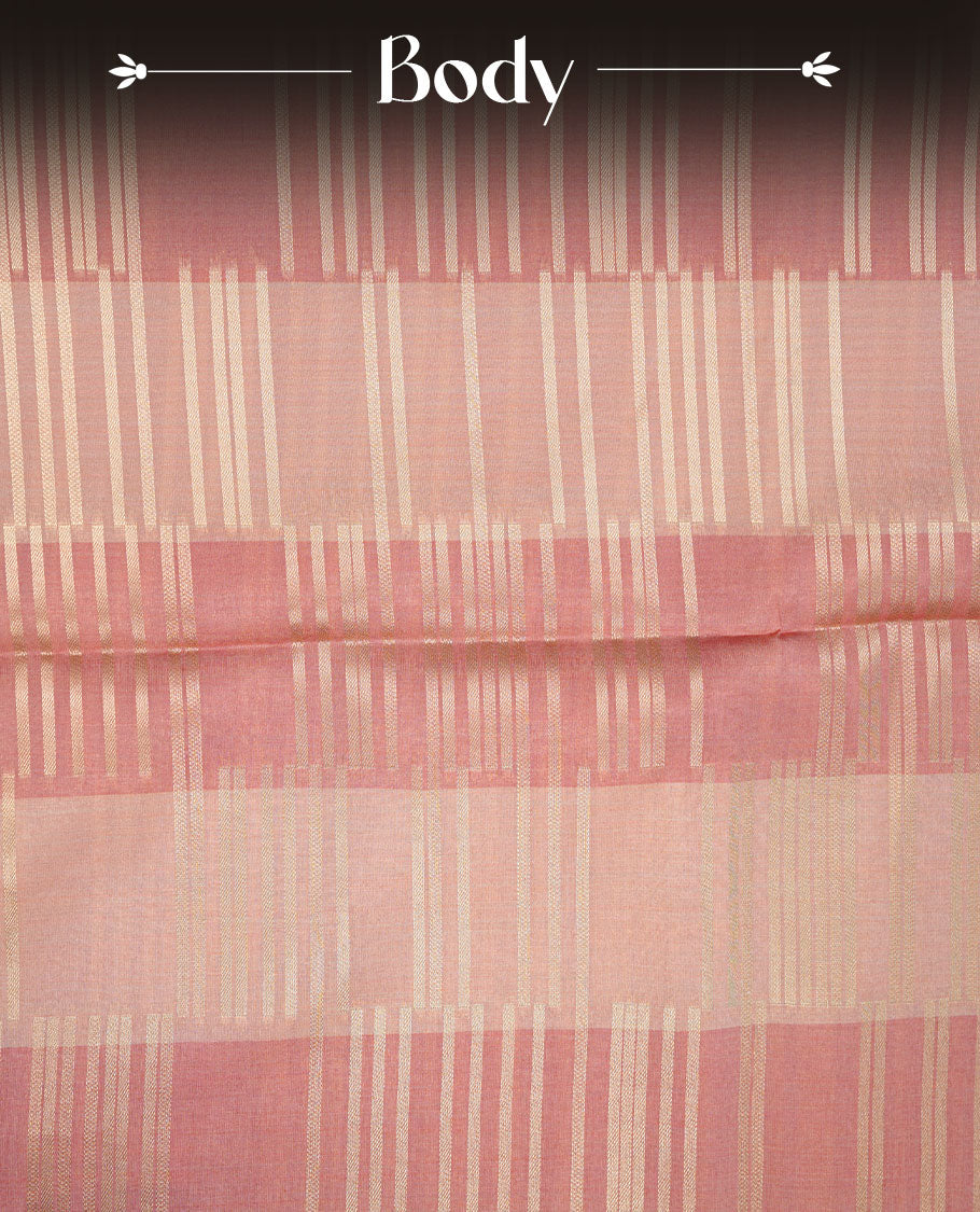 Peach and Light pink colour semi tussar silk saree, featuring an intricate gold zari stripes on body and pallu , comes with matching blouse.