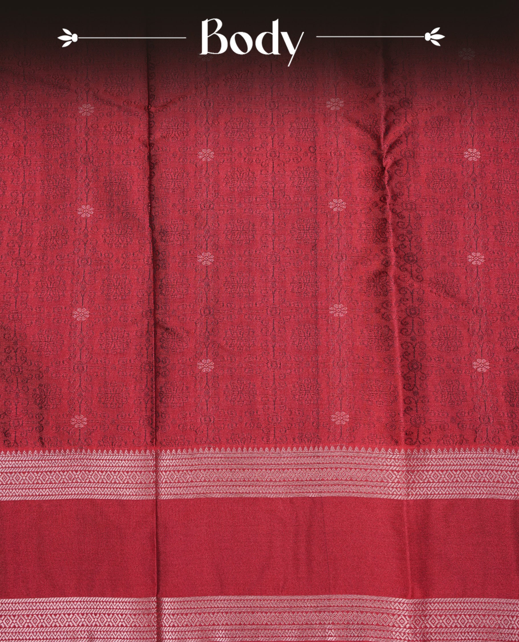 Crimson Red Colour Semi Soft Slik Saree Featuring An Elegant Self Floral Woven Body, Enhanced By A Traditional Rose Gold Zari Border And Rich Pallu, Paired With A Matching Blouse Piece.