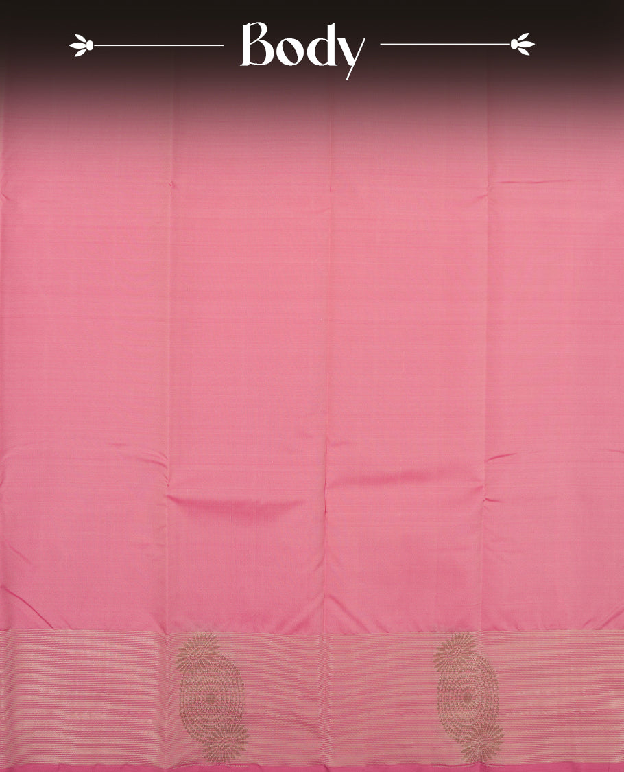 Pink Colour Semi Soft Silk Saree Featuring a Plain Body, Complemented by Silver Zari Pallu & Border and a Matching Blouse Piece
