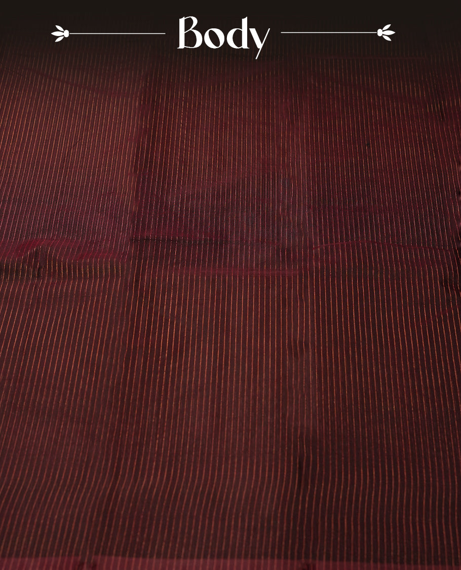 Coffee brown colour silk cotton saree featuring with full of delicate vertical copper zari lines on the body & rich contrasted pallu, Crafted without a border for a classy touch, Comes with a matching blouse for a perfectly coordinated look.