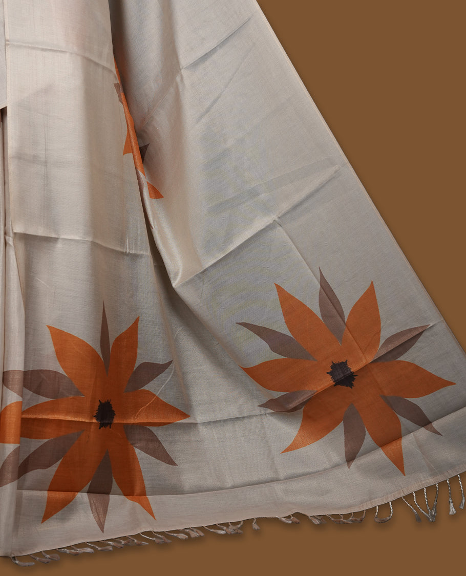 Kerala Tissue saree with Prints and without border with Matching Blouse