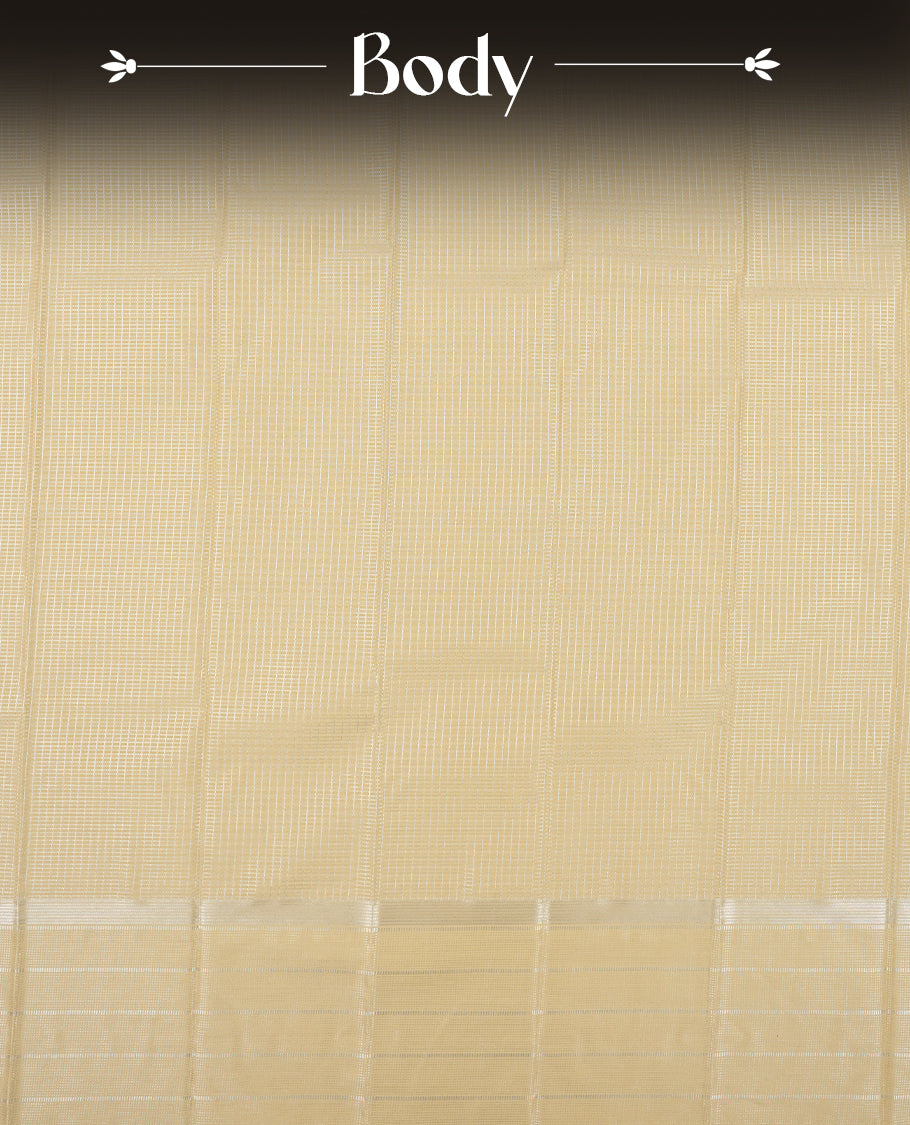 Vanilla Cream Colour Semi Silk Saree with Silver Circular Butta Motifs, Self Coloured Silver Zari Pallu & Border, Subtle Checked Body, and Matching Blouse Piece