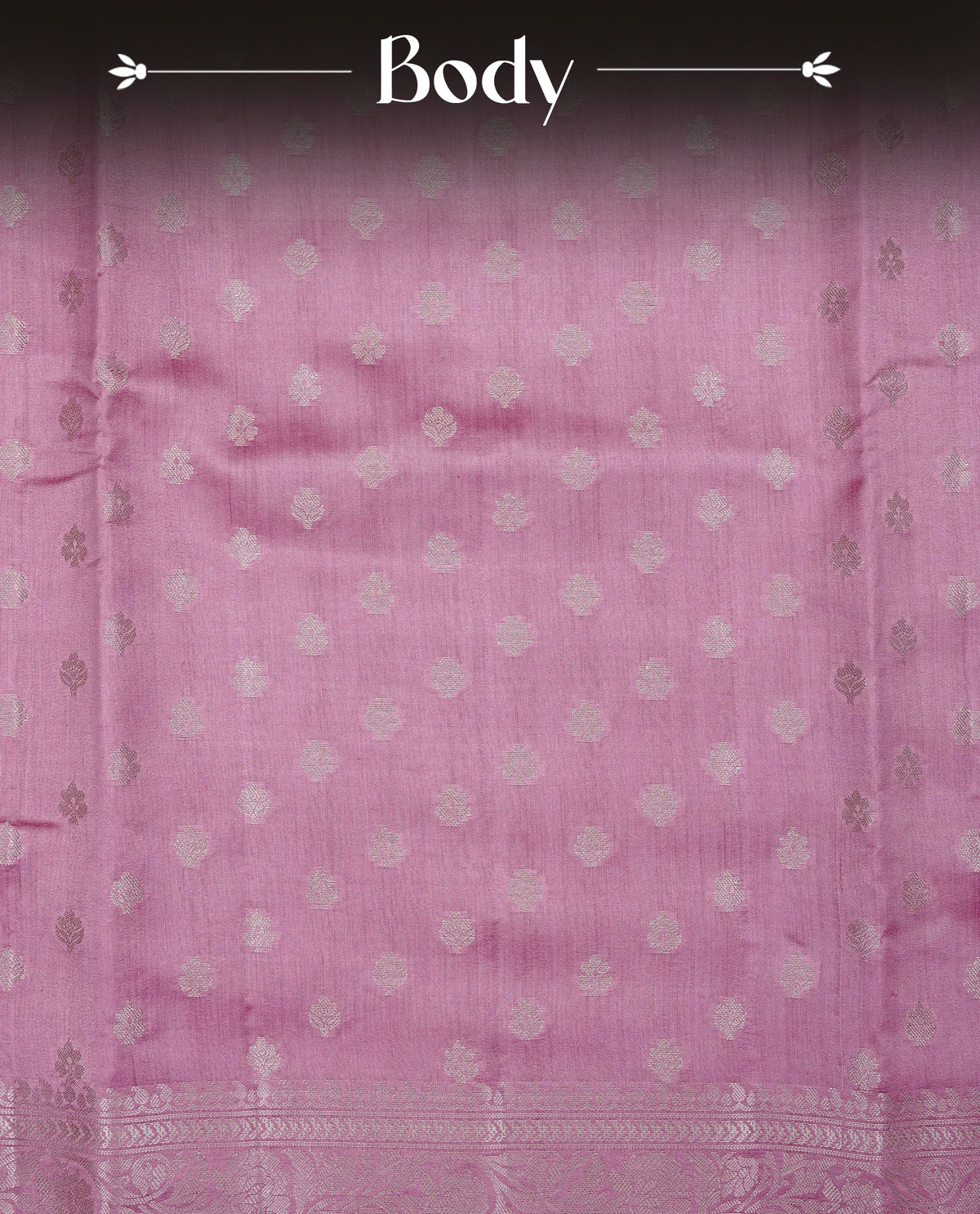 Light pink colour banaras saree featuring silver zari buttas on body, complemented silver zari on self colour border, comes with matching blouse piece.