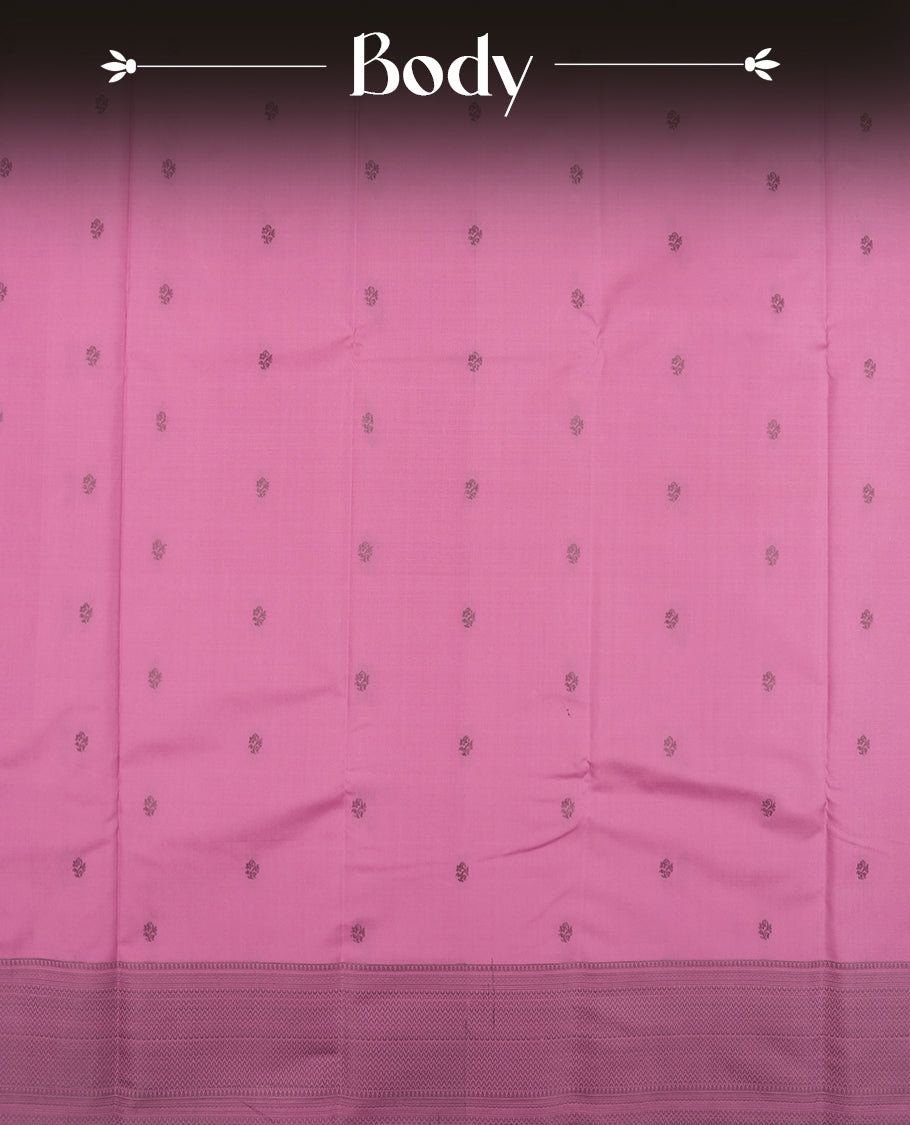 Mulberry colour semi soft silk saree featuring a gray textured patterned body, complemented by self coloured gray colour motifes on pallu & border and a matching blouse piece.